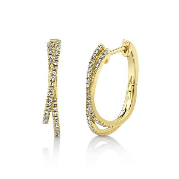 14K Yellow Gold Diamond Double Row Hoop Earrings for Women - Elegant Dainty Huggie Earrings for Everyday Wear, Gift Giving & Special Occasions | SC55021778