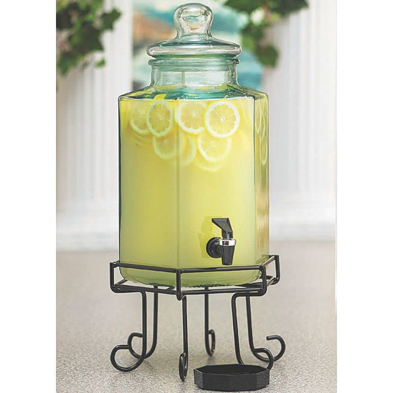 1111 Iron Glass Beverage Dispenser - 2 Gallon Green Glass Pitcher for Lemonade, Iced Tea & Party Drinks - Perfect for Outdoor Gatherings, BBQs & Weddings
