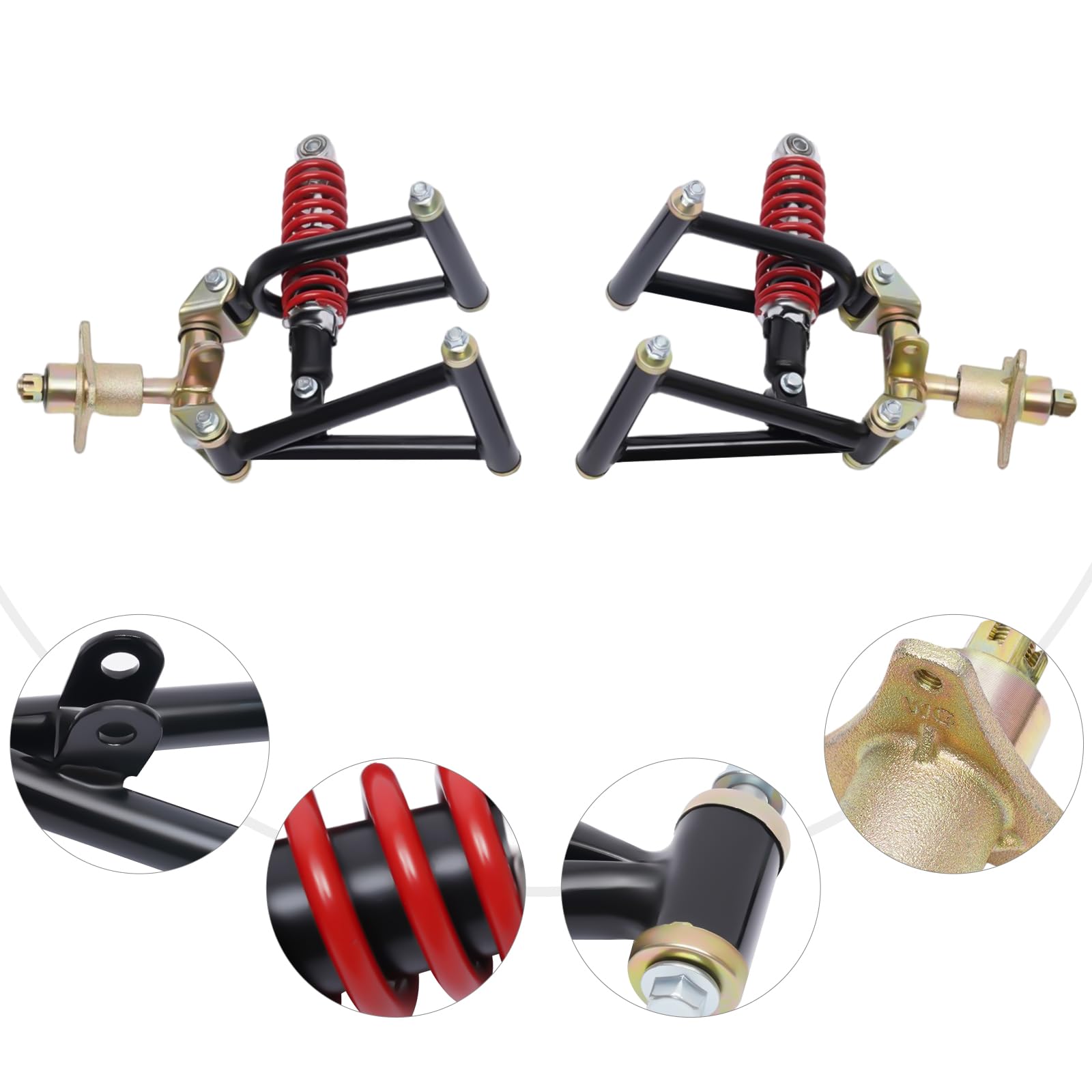 High-Performance Front Suspension Arm Assembly Kit - Upper/Lower Swingarm for Go Kart & ATV - Heavy Duty Steering & Shock Kit with 3-Hole Flange - Perfect for Off-Road Racing, Trail Riding & DIY Kart Projects