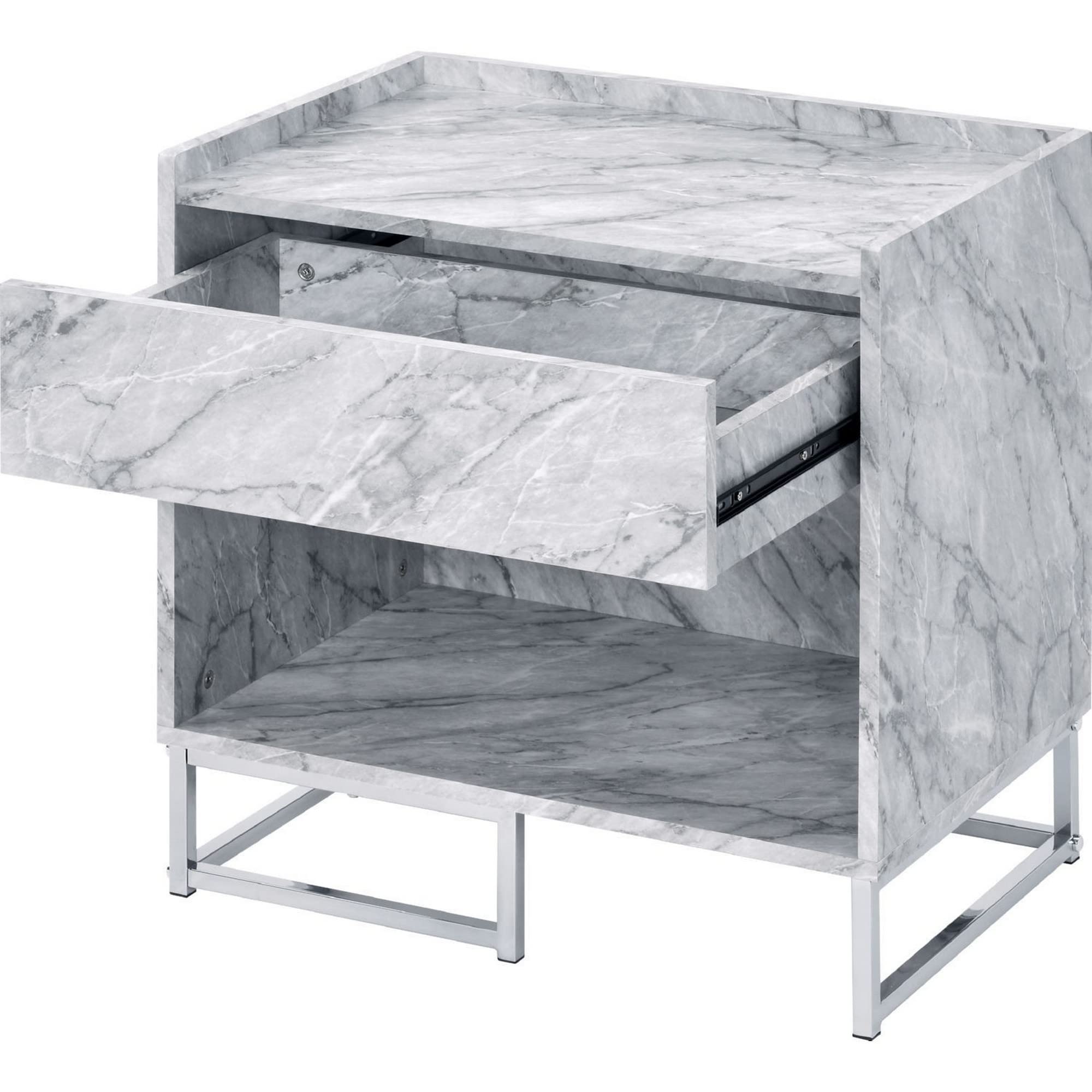 Benjara Faux Marble Accent Table - Chrome Finish Blue & Gold Side Table | Perfect for Living Room, Bedroom, or Office Decor