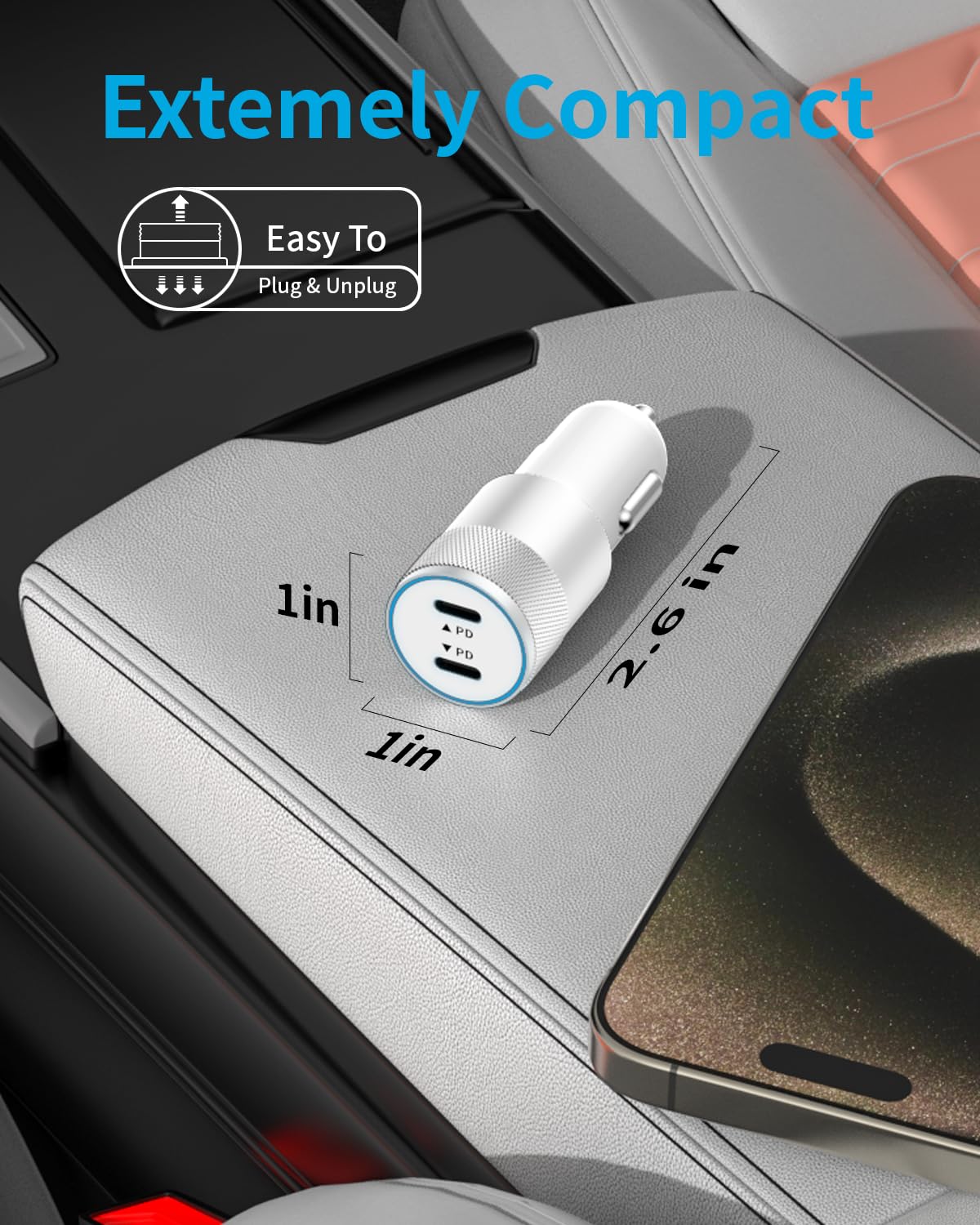 72W Dual USB C Car Charger for iPhone 16/15 Series, MacBook, iPad, Galaxy - Fast Charging Adapter with 2 USB C Cables - Perfect for Road Trips, Commuting & Travel Essentials (Gift for Men & Women)