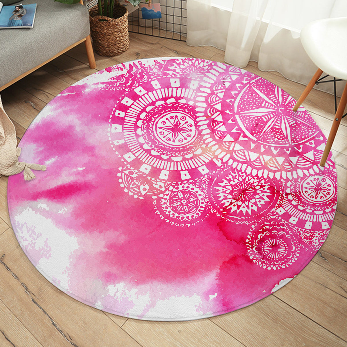 Bohemian Delight Round Area Rug - Handwoven Cotton Boho Chic Rug for Living Room, Bedroom & Nursery - Soft Non-Slip Floor Mat for Home Decor