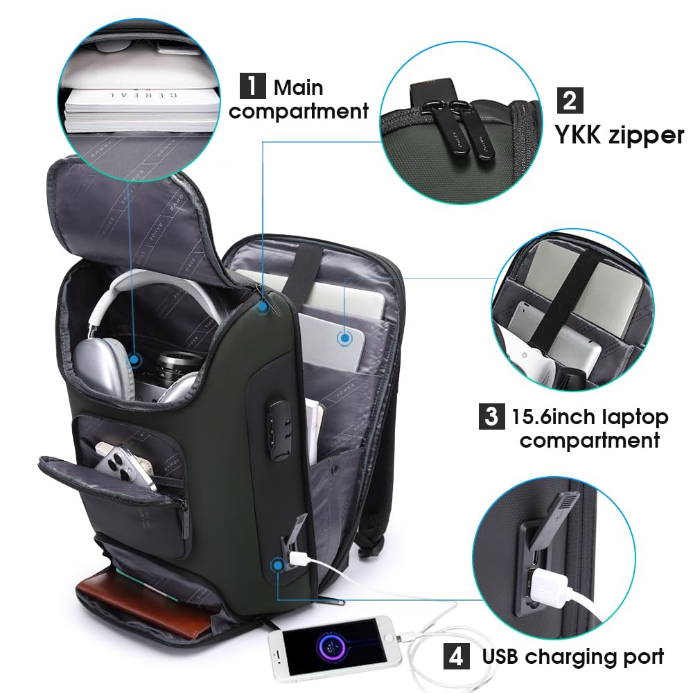 BANGE Anti-Theft Business Laptop Backpack with USB Charging Port - 15.6 Inch Water-Resistant Travel Backpack for Men & Women - Perfect for Office Commute, College, Business Trips & Airplane Carry-On