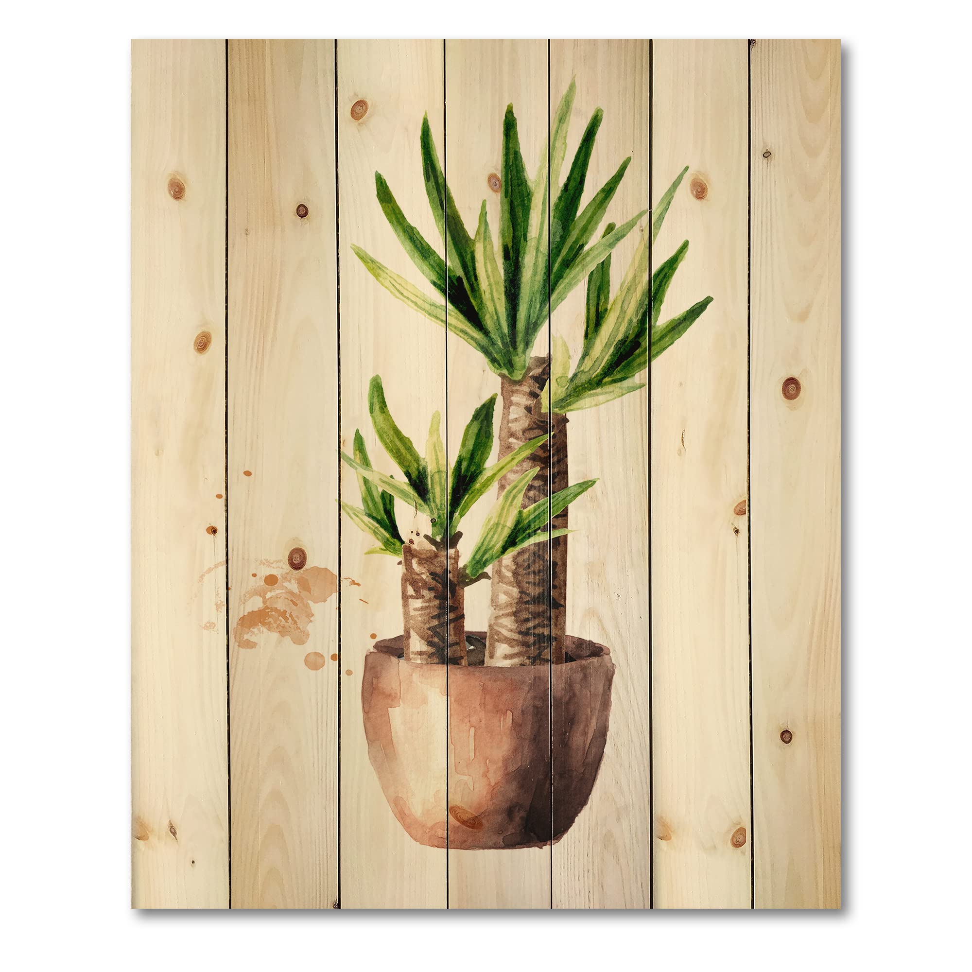 DesignQ Yucca Tree in Ceramic Pot - Traditional Wood Wall Decor, Large Floral Pine Wood Wall Art Panels - Home & Office Decoration, Living Room, Bedroom, Dining Room Wall Hanging