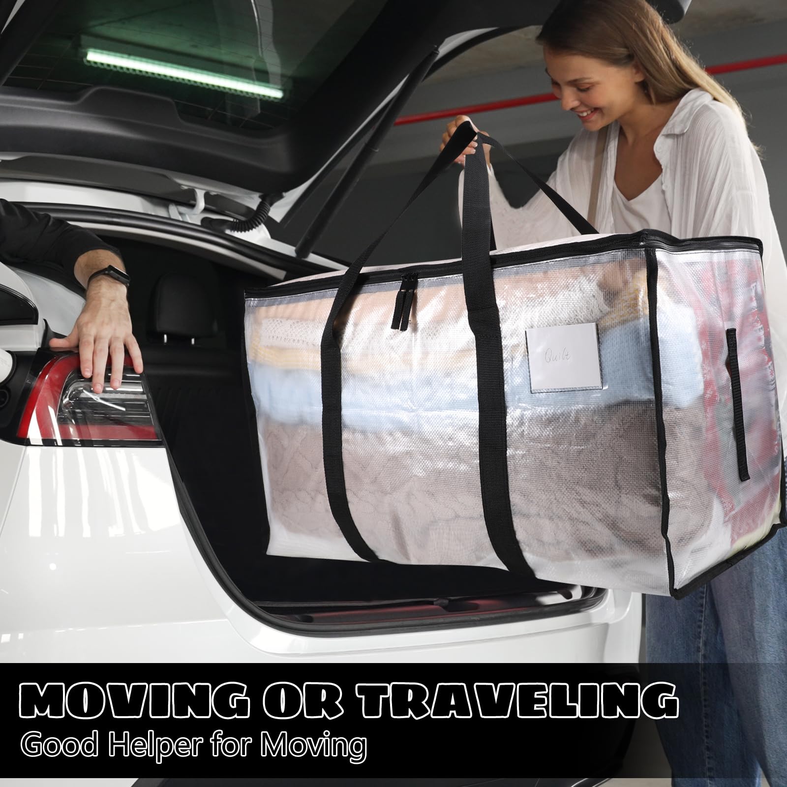 6 Pack Large Clear Heavy Duty Storage Bags with Zippers - Waterproof Moving Totes for Clothes, Bedding, Duvets & Toys - Perfect for Home Organization, Moving, Christmas Storage & Travel Packing