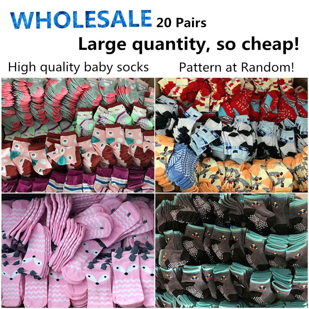 20 Pairs Baby Boy & Girl Cotton Socks - Soft Toddler Socks Bulk Wholesale - Assorted Cute Patterns (0-24 Months) - Perfect for Daily Wear, Playtime & Gift Giving