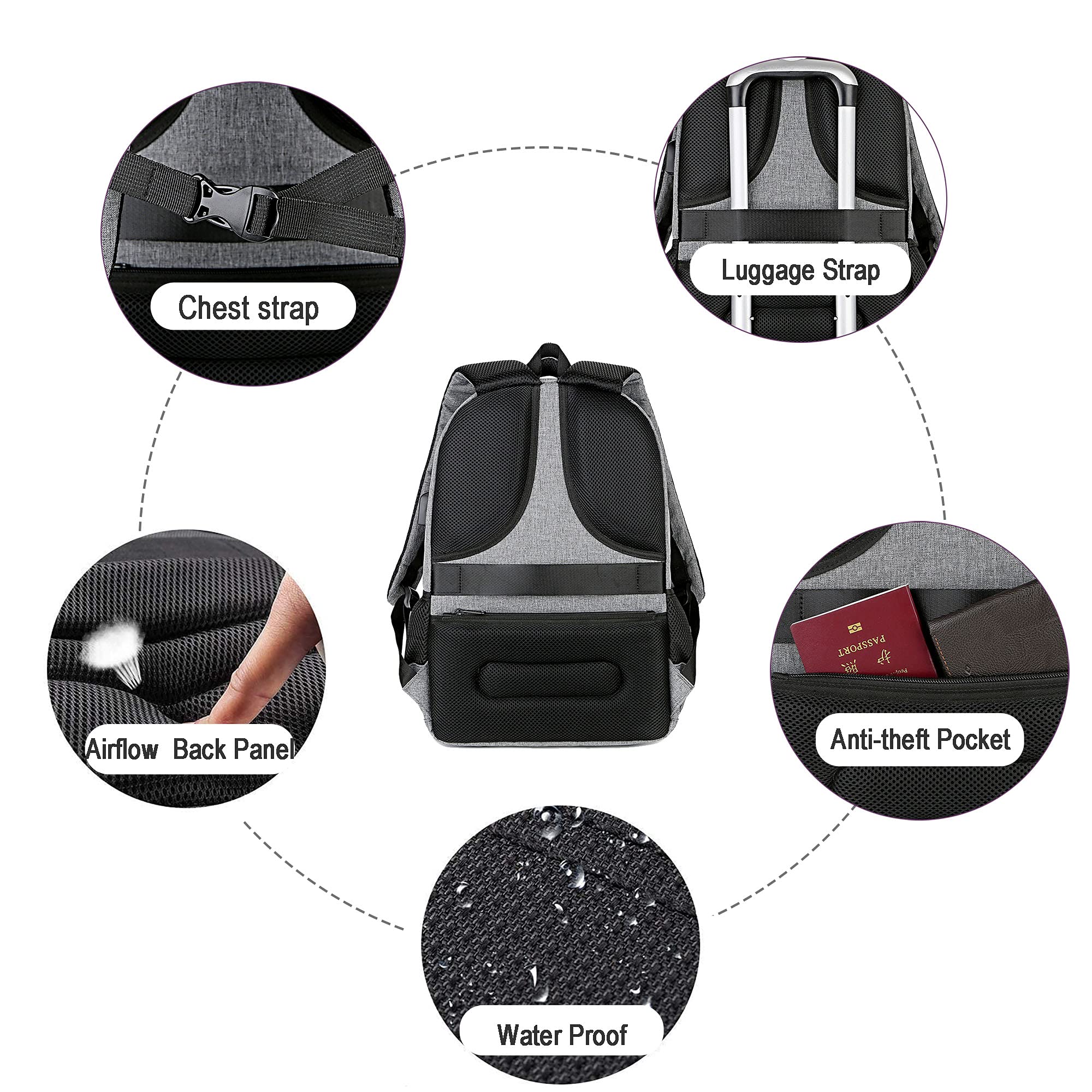 Waterproof Travel Laptop Backpack for Men & Women - 15.6 Inch Business Backpack with USB Charging Port - Perfect for Commuting, Work & Airplane Carry-On