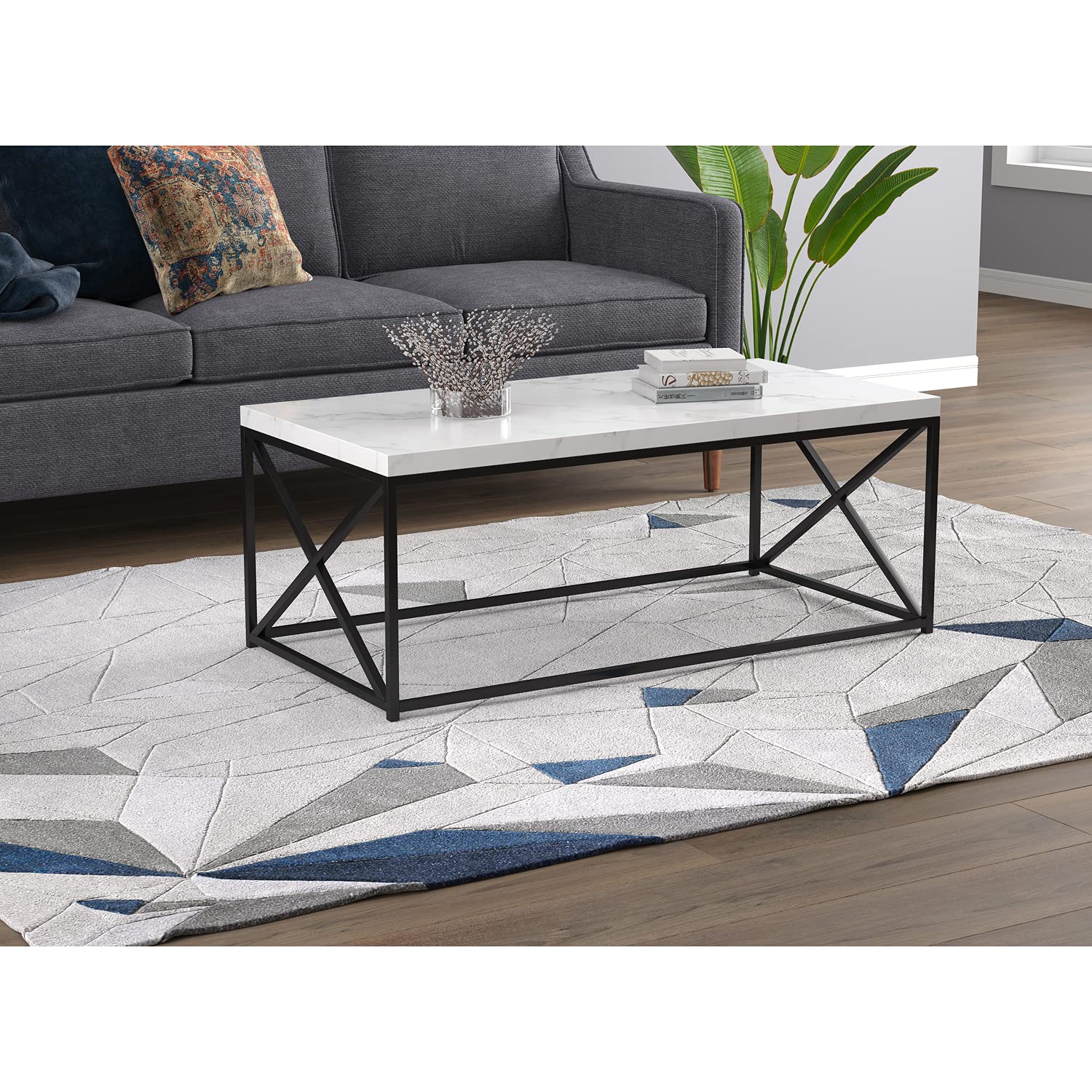 Safdie & Co. Modern Marble Coffee Table - Luxury Living Room Centerpiece for Home Decor & Entertaining