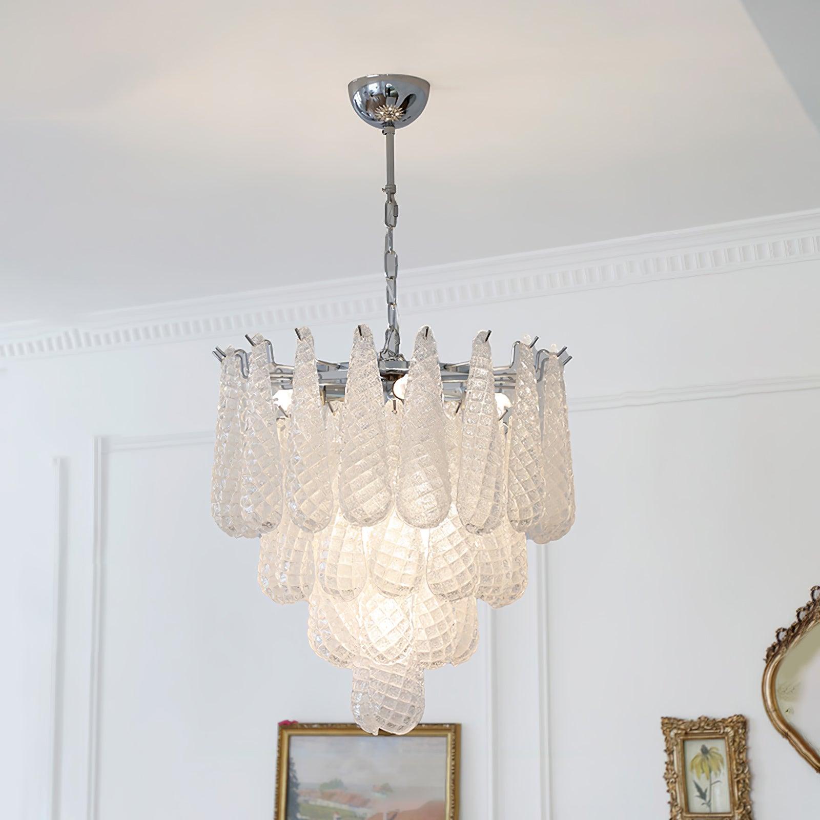 Modern Grid Glass Waterfall Chandelier - Elegant Crystal Ceiling Light Fixture for Dining Room, Living Room & Bedroom Decor | Perfect for Home, Hotel & Wedding Venue Lighting