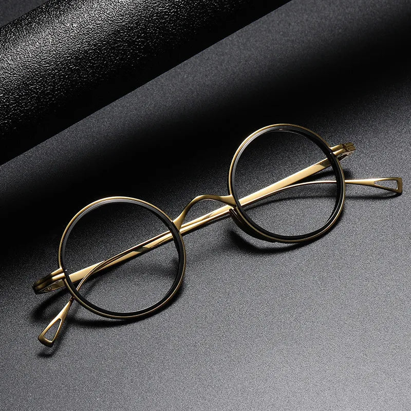 Stylish Unisex Black Titanium Round Full Rim Eyeglasses KM123 - Perfect for Work, Reading & Everyday Fashion