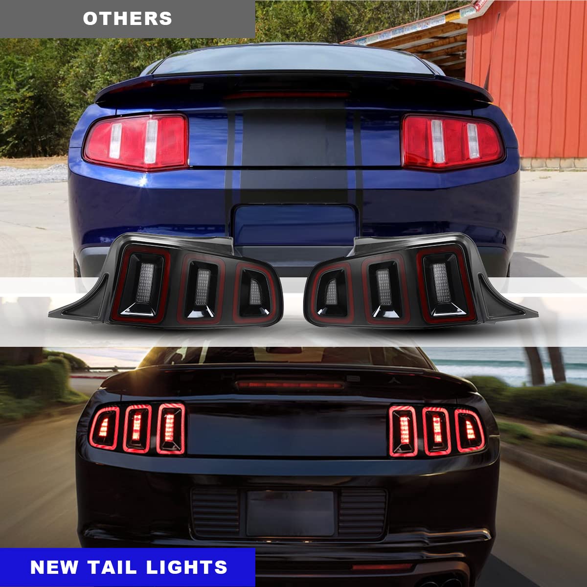 ROXX Full LED Tail Lights Assembly for 2010-2014 Ford Mustang - Sequential Turn Signals, DRL & Reverse Lights (Driver & Passenger Side) | Upgrade Your Mustang's Style & Safety for Night Driving & Car Shows