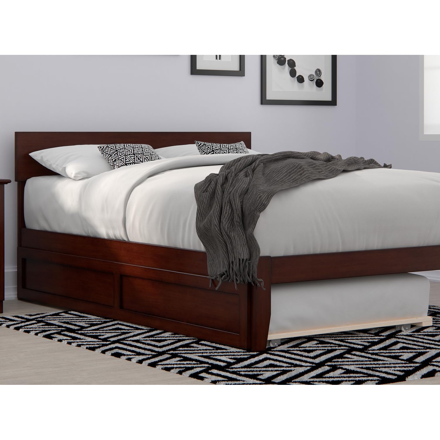 AFI Twin Size Trundle Bed Frame in Walnut Finish - Space-Saving Underbed Storage Solution for Kids, Guest Rooms & Small Apartments