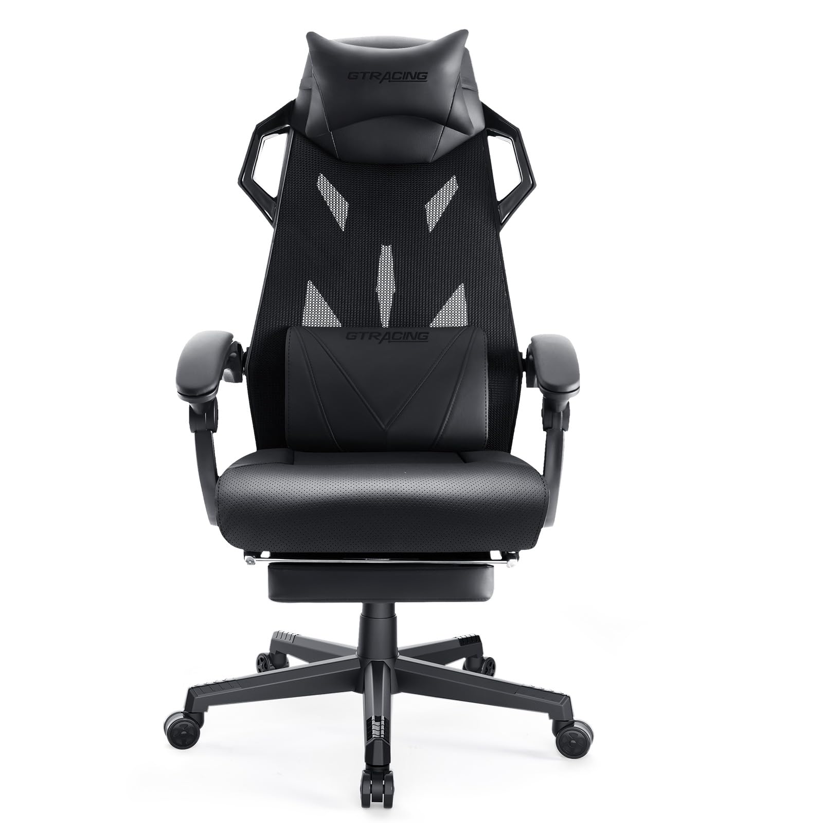 GTRACING Ergonomic Gaming Chair with Mesh Back, Adjustable Headrest & Lumbar Support - Reclining Computer Chair with Footrest for PC Gaming & Office Work - Comfortable Black Gamer Chair for Long Hours of Work or Play