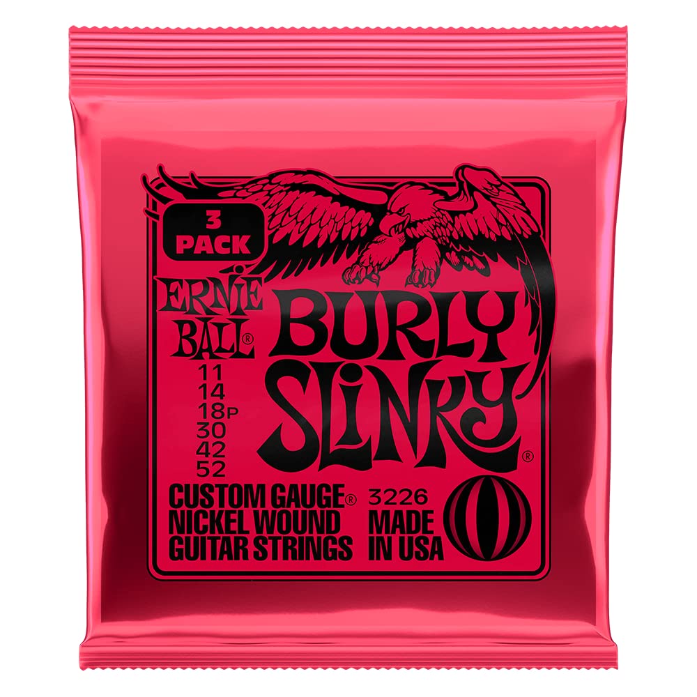 Ernie Ball Burly Slinky Nickel Wound Electric Guitar Strings 3-Pack (11-52 Gauge) - P03226 | Premium Nickel Alloy for Rock & Metal | Perfect for Stage Performance & Studio Recording