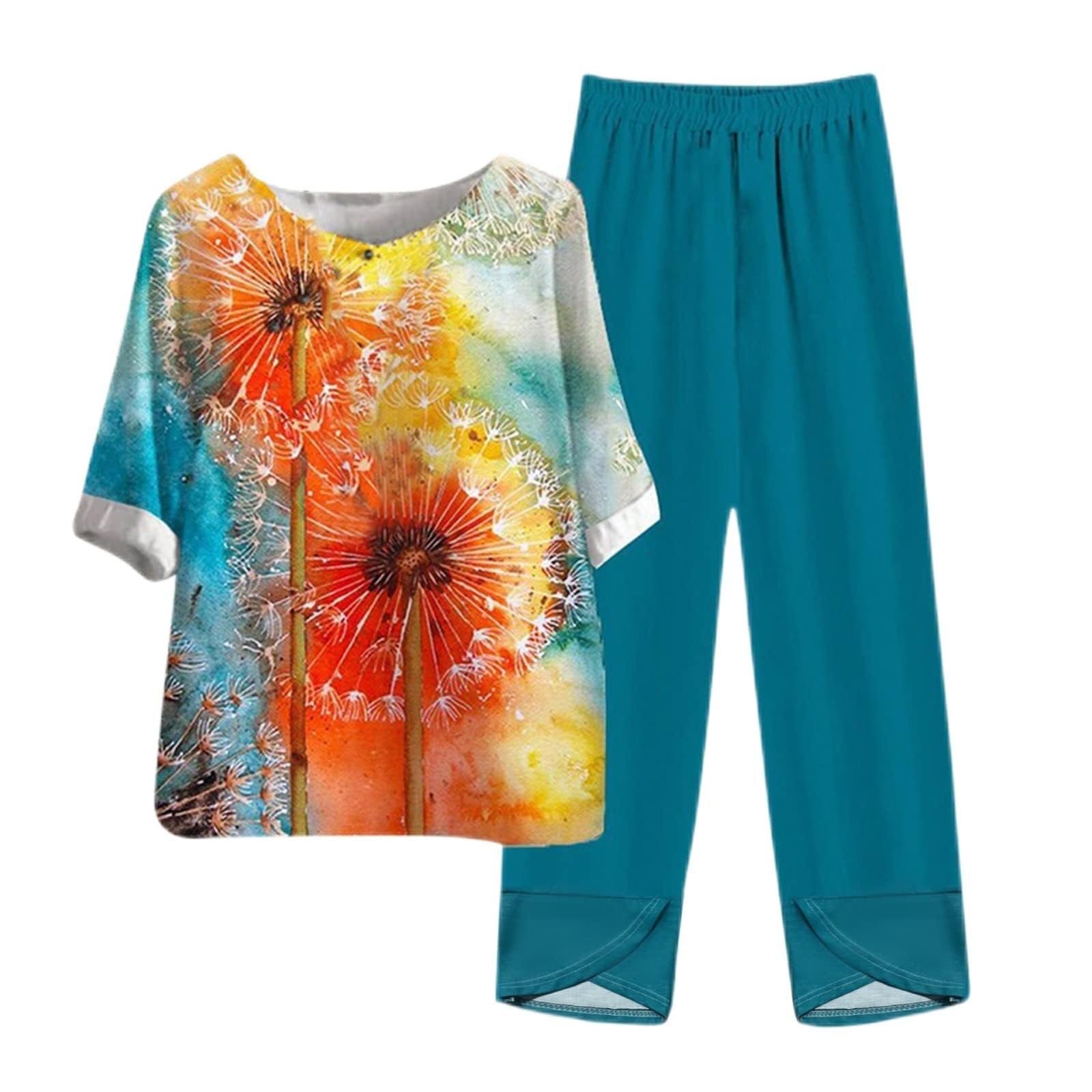 Stylish 2-Piece Linen Outfit for Women - Summer Loose Fit Top & Pants Set - Plus Size Breathable Comfort - Perfect for Beach Vacations, Casual Outings & Summer Travel