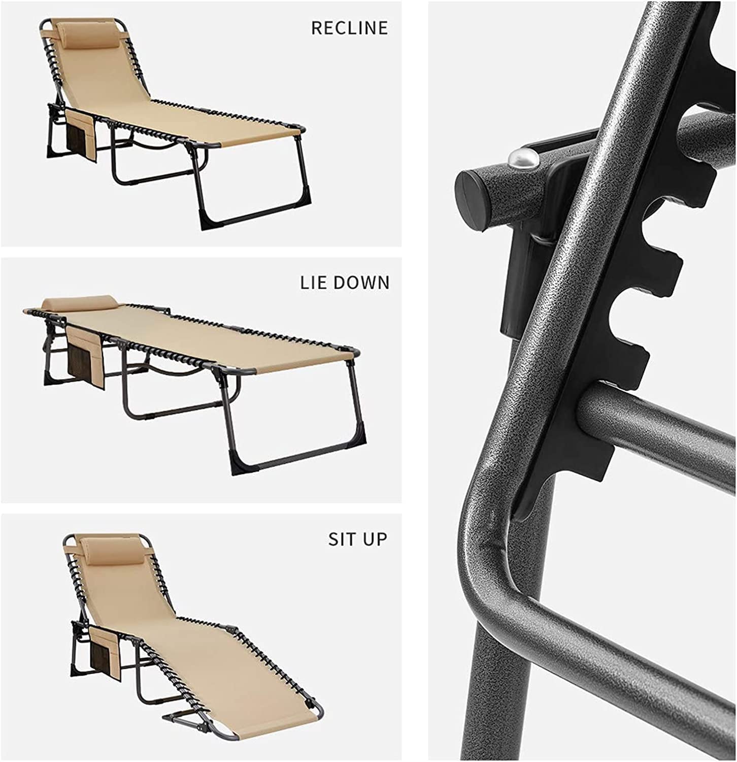 KingCamp Adjustable Folding Lounge Chair - Heavy Duty Portable Chaise Lounge for Pool, Beach, Patio, Lawn & Camping - Lay Flat Recliner with Pillow - Perfect for Sunbathing, Relaxing & Outdoor Leisure Activities
