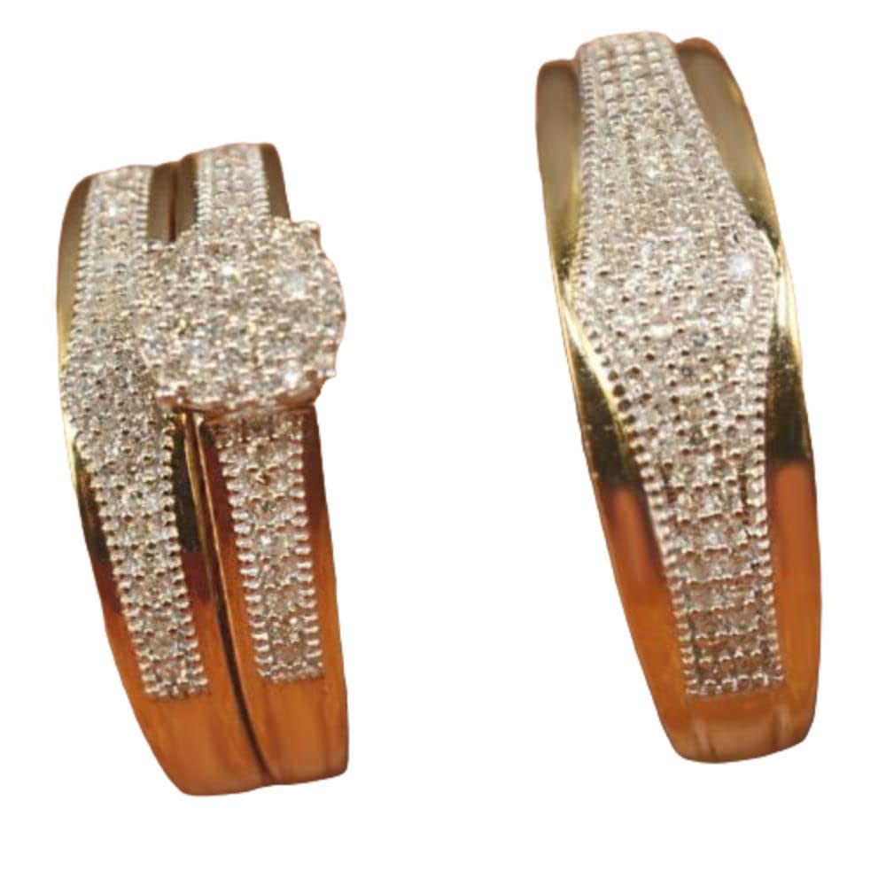 14K Yellow Gold Plated Diamond Wedding Ring Set for Couples - His & Hers Trio Bridal Band, Matching Engagement Rings, Anniversary Gift for Her/Him - Perfect for Proposals, Weddings & Romantic Occasions
