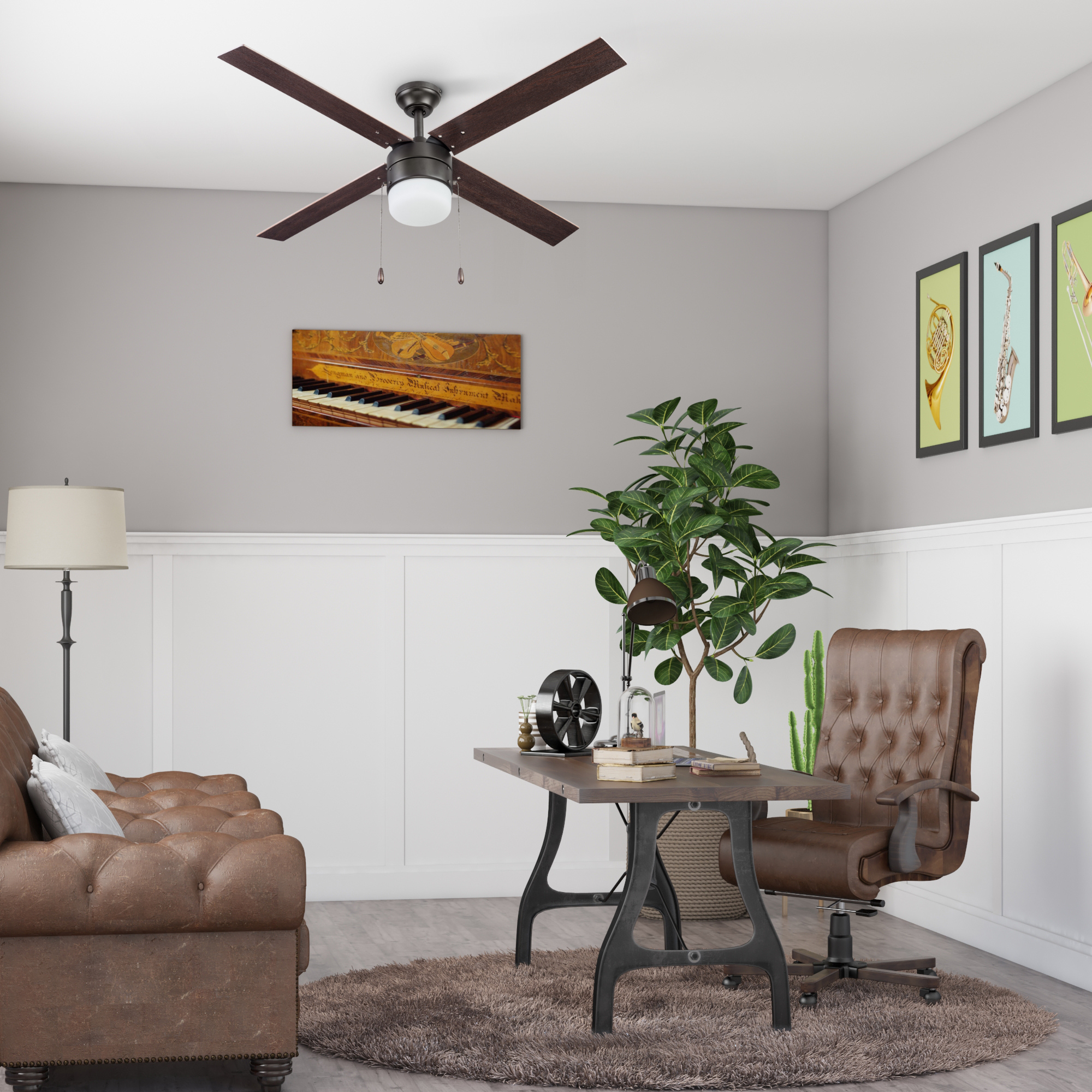 52 Inch Espresso Bronze Ceiling Fan with Pull Chain - Modern Indoor/Outdoor Cooling for Living Room, Bedroom, and Patio