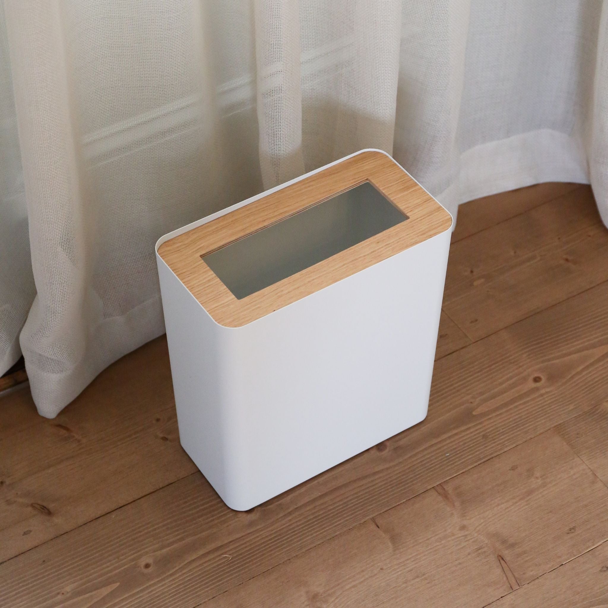 YAMAZAKI Rin White Square Trash Can & Paper Bin - Modern Waste Basket for Office, Home, Kitchen & Bathroom Organization