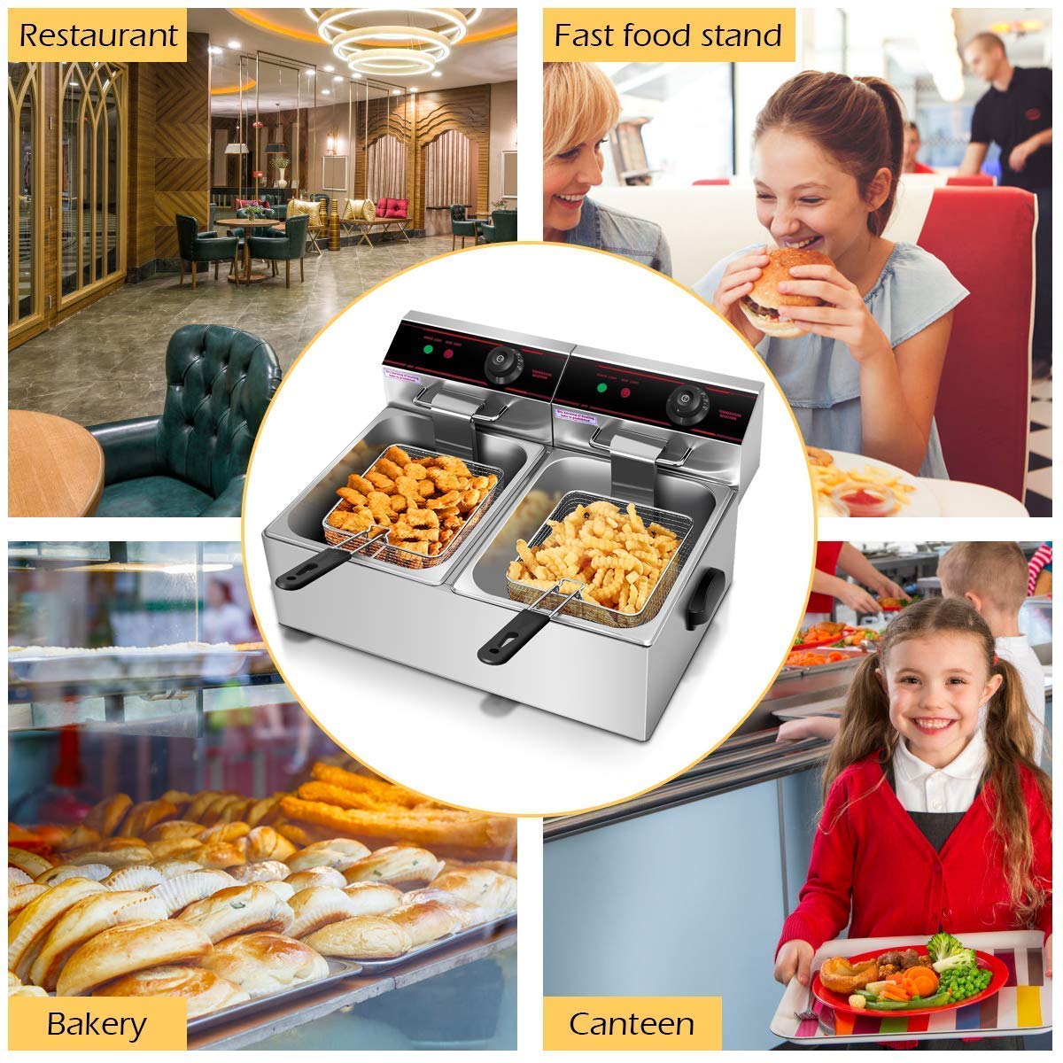 FROTH & FLAVOR Commercial Double Tank French Fry Deep Fryer 12L - Perfect for Restaurants, Food Trucks & Home Kitchens