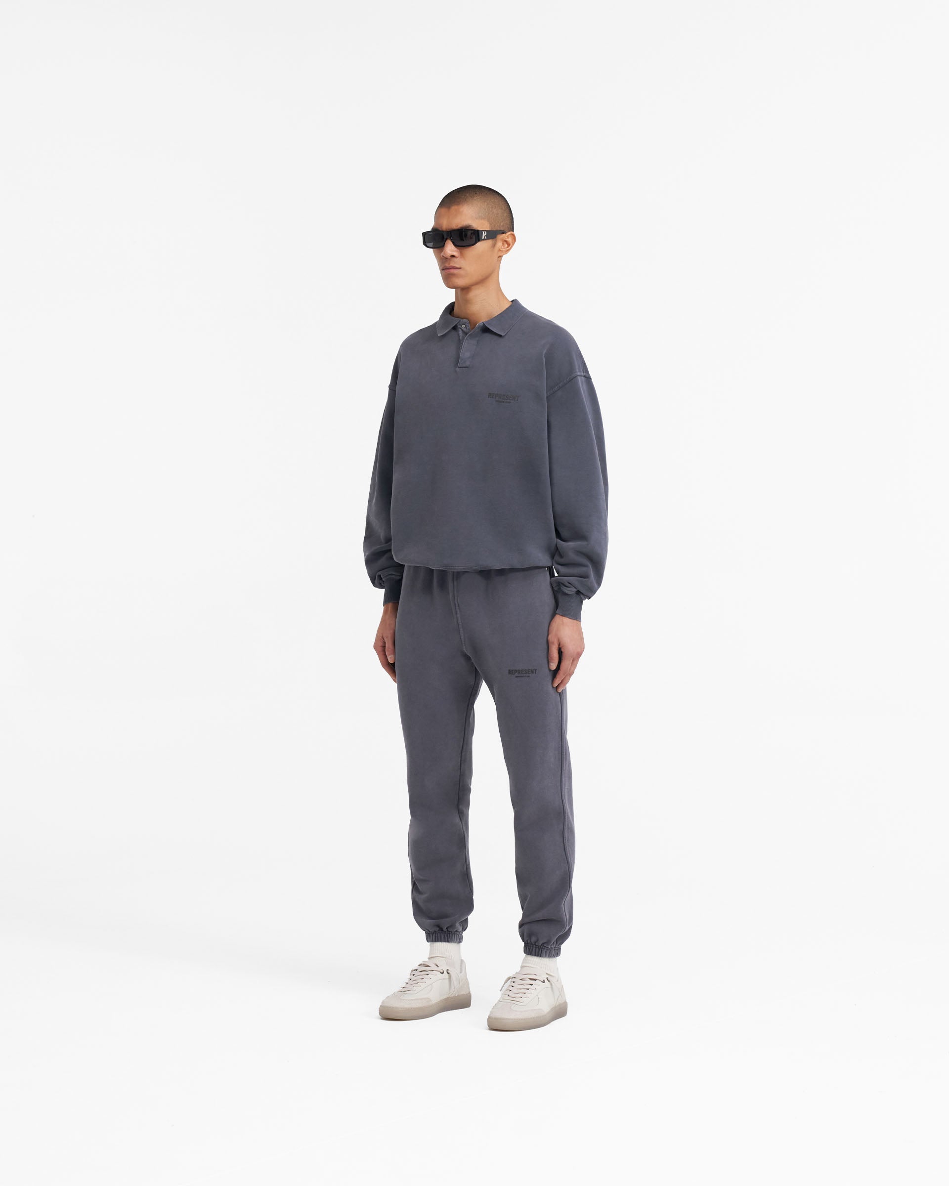 Represent Owners Club Long Sleeve Polo Sweater - Storm Grey Men's Casual Knitwear | Perfect for Business Casual, Golf Outings & Fall Layering