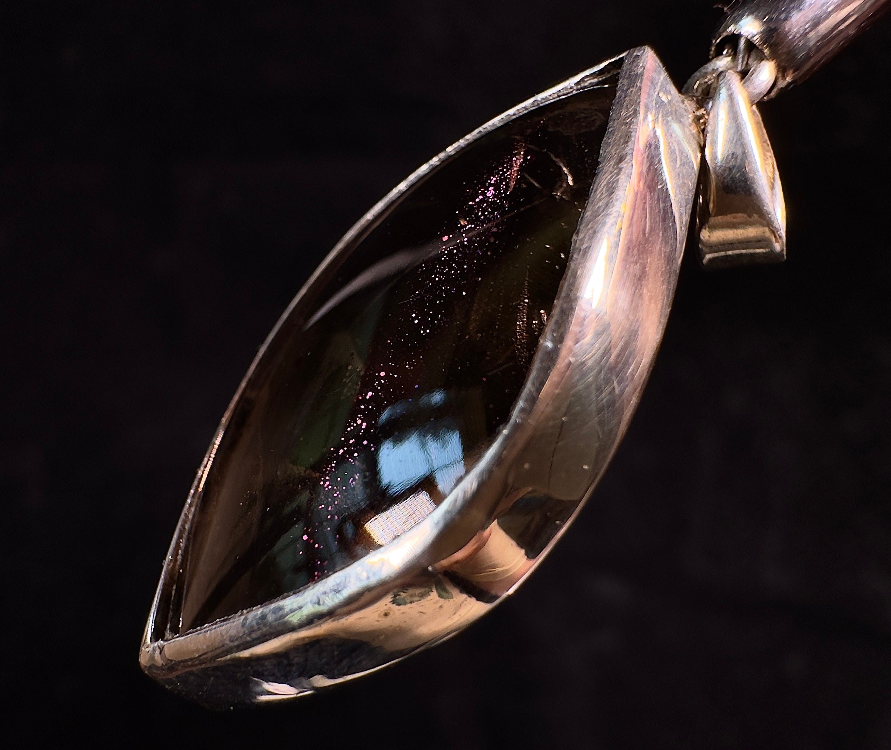 Rare Pink Fire Quartz Crystal Pendant - Covellite Gemstone with Polished Finish in Open Back Sterling Silver Bezel (53858) | Elegant Jewelry for Special Occasions & Spiritual Healing