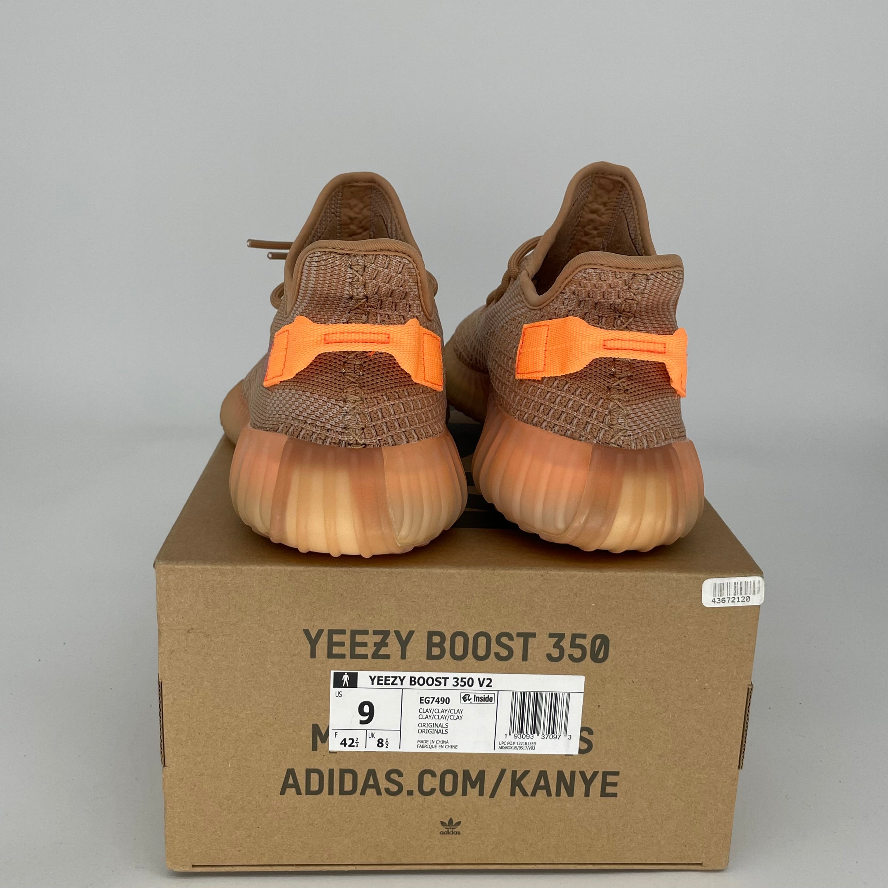 Adidas Yeezy Boost 350 V2 Clay Sneakers - Men's Size 9 (EG7490) | Comfortable Running Shoes for Gym, Jogging & Casual Wear