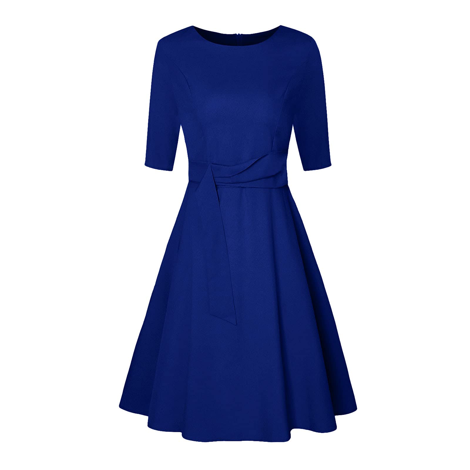 Elegant Midi Swing Dress for Women - Round Neck, 3/4 Sleeve A-Line Ruched Casual Dress | Perfect for Office, Date Night & Summer Outings