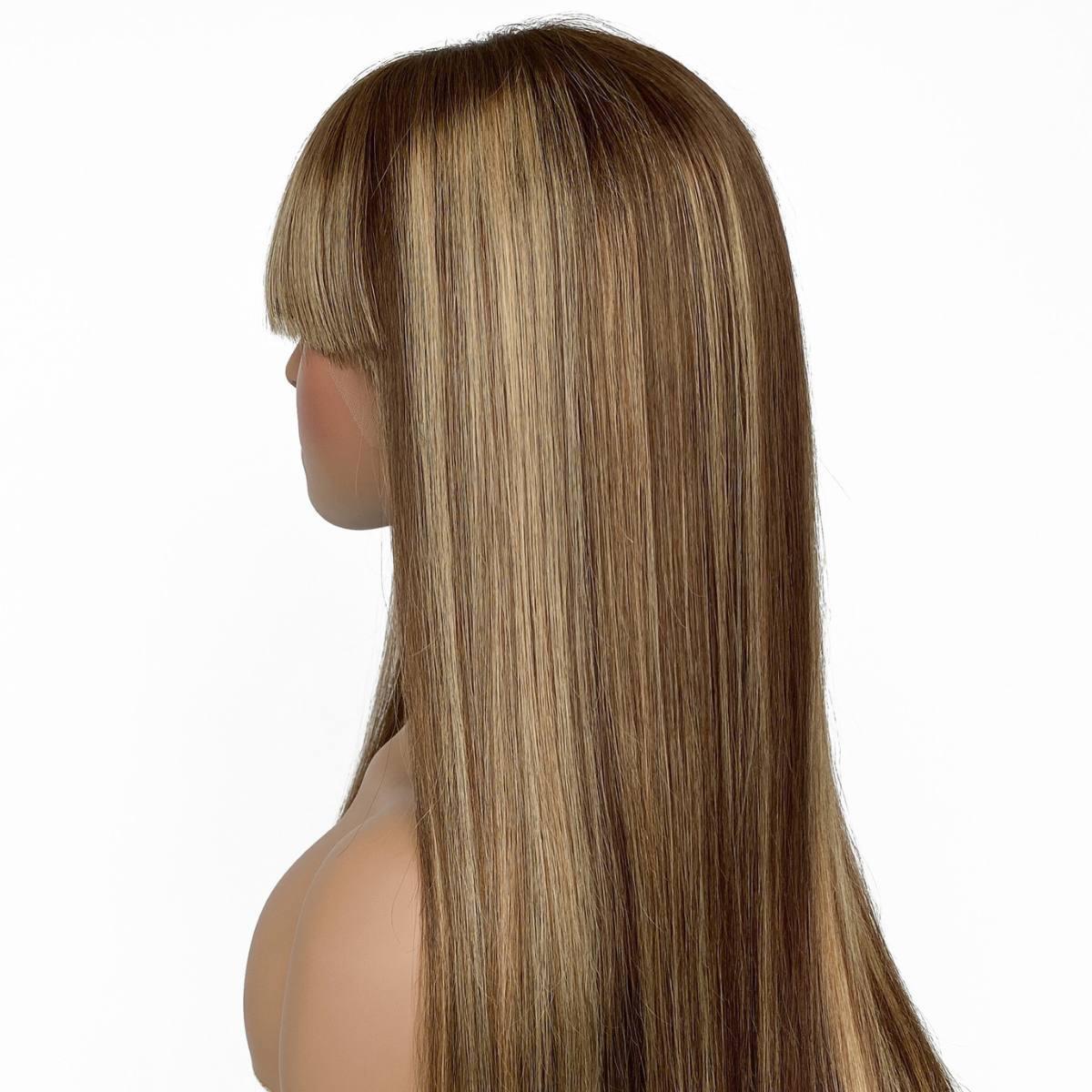 13x4 Transparent Lace Front Wig with Bangs - 100% Human Hair Light Highlight Straight Wig for Daily Wear, Cosplay & Special Occasions