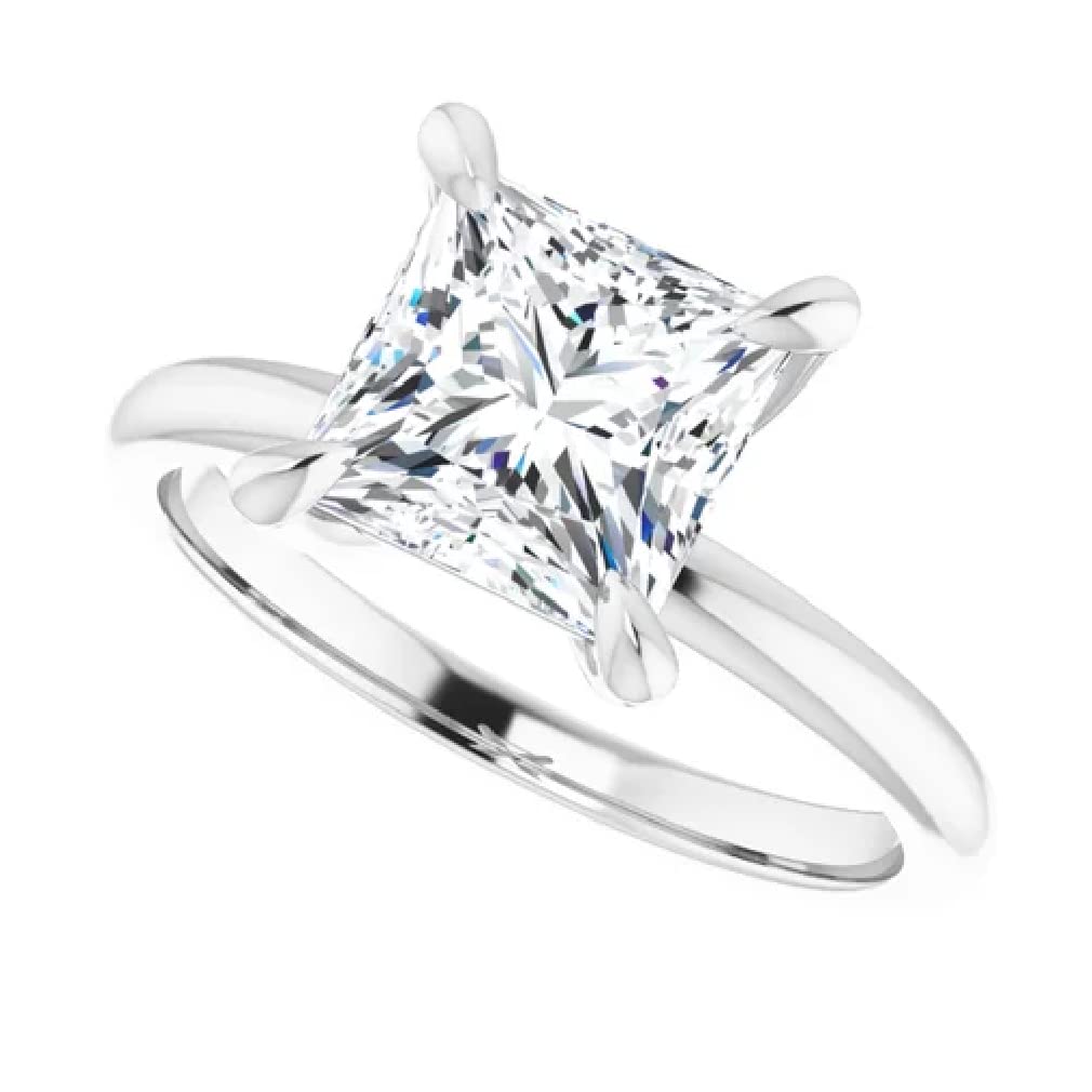 10K/14K/18K Solid White Gold Handmade Engagement Ring - 2 Carat Princess Cut Moissanite Solitaire Ring for Women | Diamond Wedding & Bridal Rings | Anniversary & Proposal Gift | Perfect for Weddings, Anniversaries, Romantic Proposals & Special Occasions