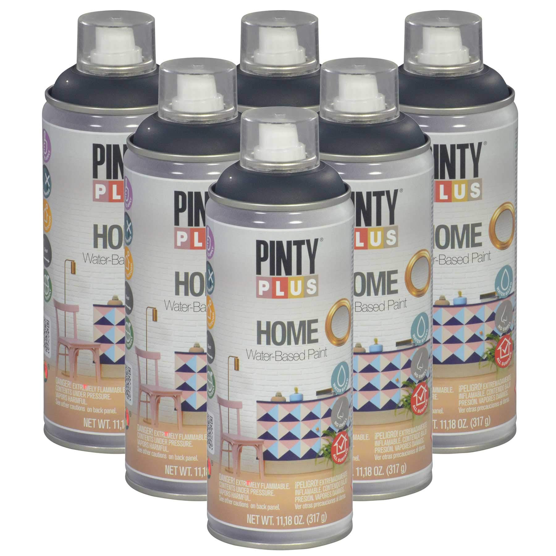 Pintyplus Home Spray Paint - 11oz, Black - Low Odor, Low VOC, Matte Finish, Water Based - Ideal for Indoor Projects, DIY Crafts, Furniture Refinishing & Home Decor - Pack of 6