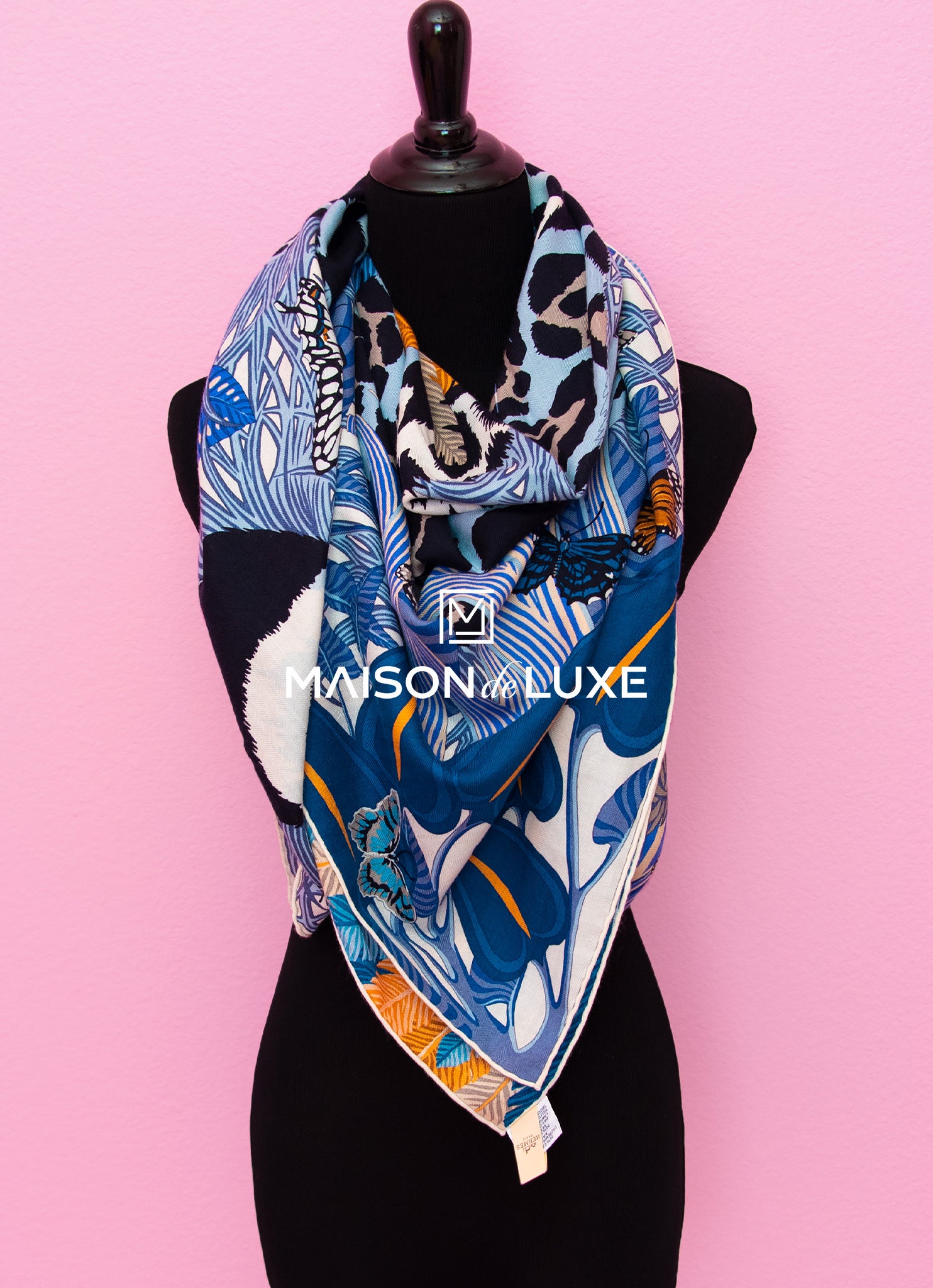 Hermes Jaguar Quetzal Blue Jean Cashmere 140 GM Shawl Scarf - Luxury Warm Winter Wrap for Women, Perfect for Gifts, Travel and Elegant Outfits