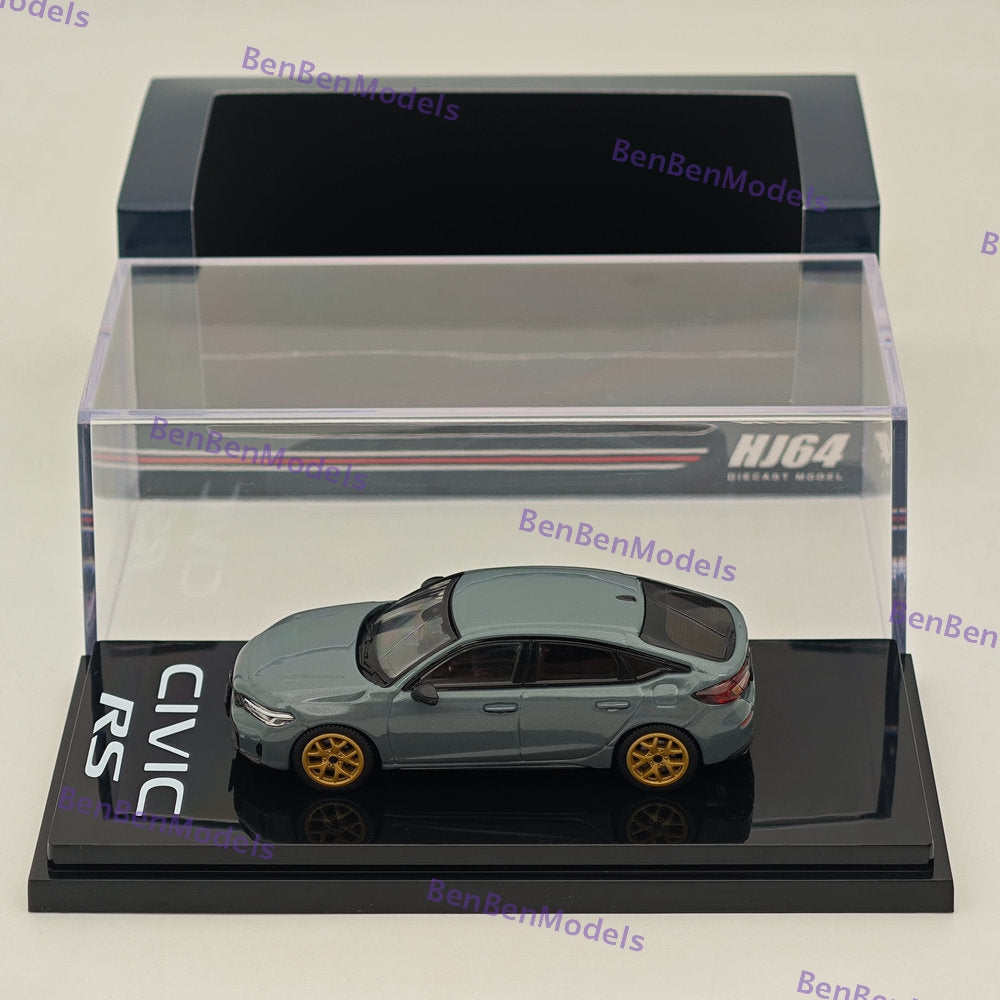 1/64 Scale Honda Civic RS Customized Version Sonic Gray Pearl Diecast Model Car - HJ642046BGY - Collectible Hobby Japan - Perfect for Display, Racing Enthusiasts, and Car Model Collections