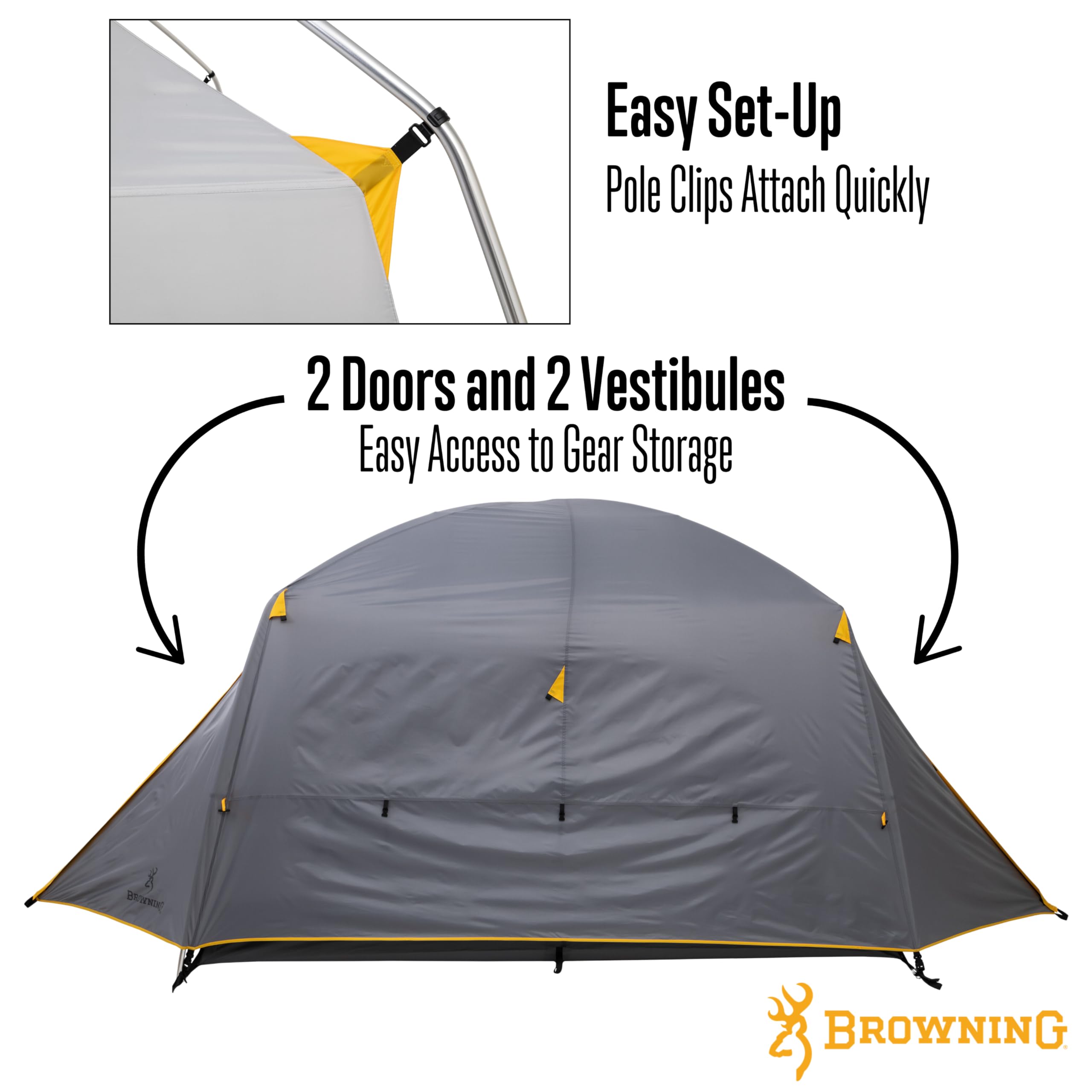Browning Camping Glacier 4-Person Tent - Waterproof, Lightweight & Spacious for Family Camping, Hiking & Outdoor Adventures
