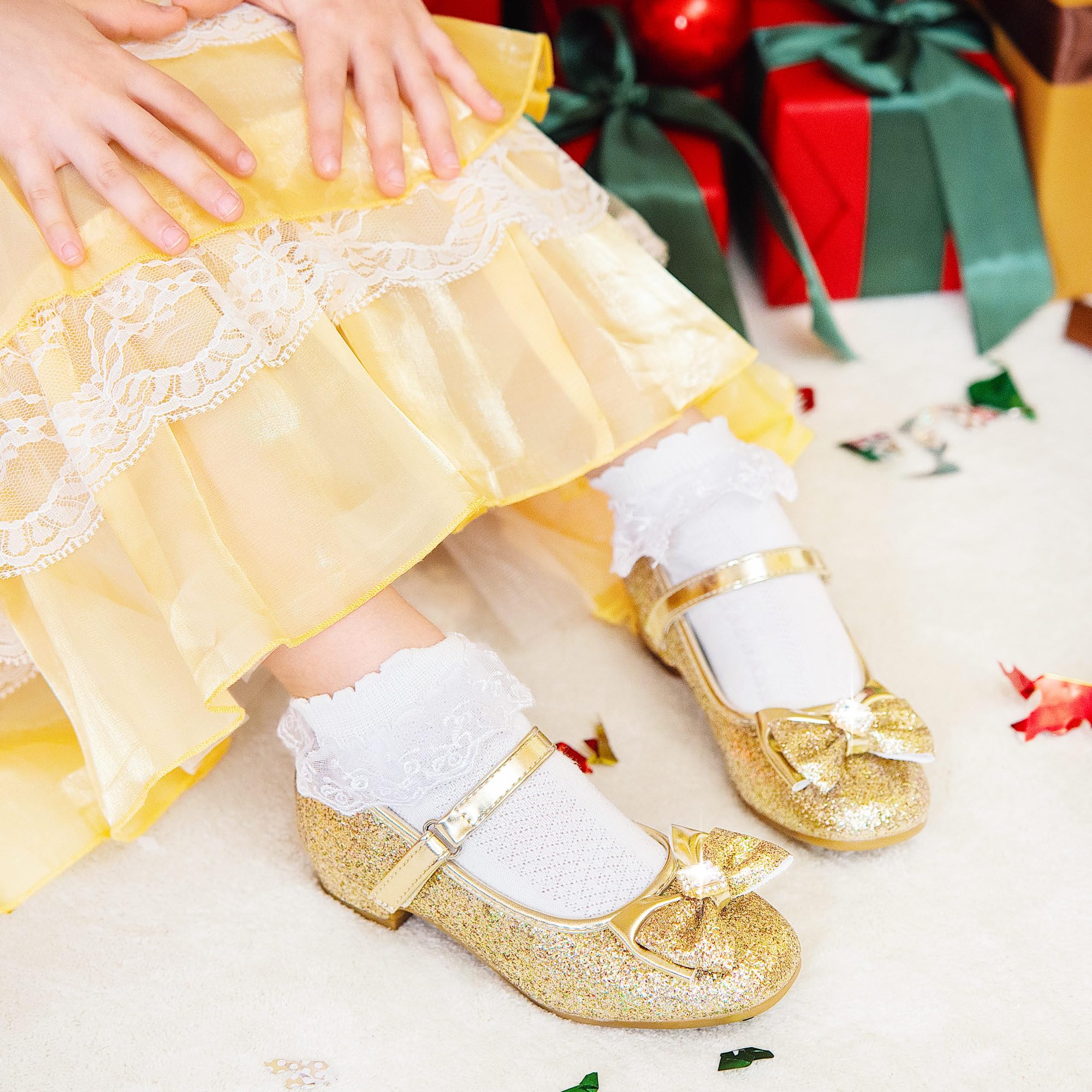 Furdeour Girls Mary Jane Dress Shoes - Glitter Princess Heels for Toddler & Kids - Perfect for Weddings, Flower Girl & Bridesmaid Outfits