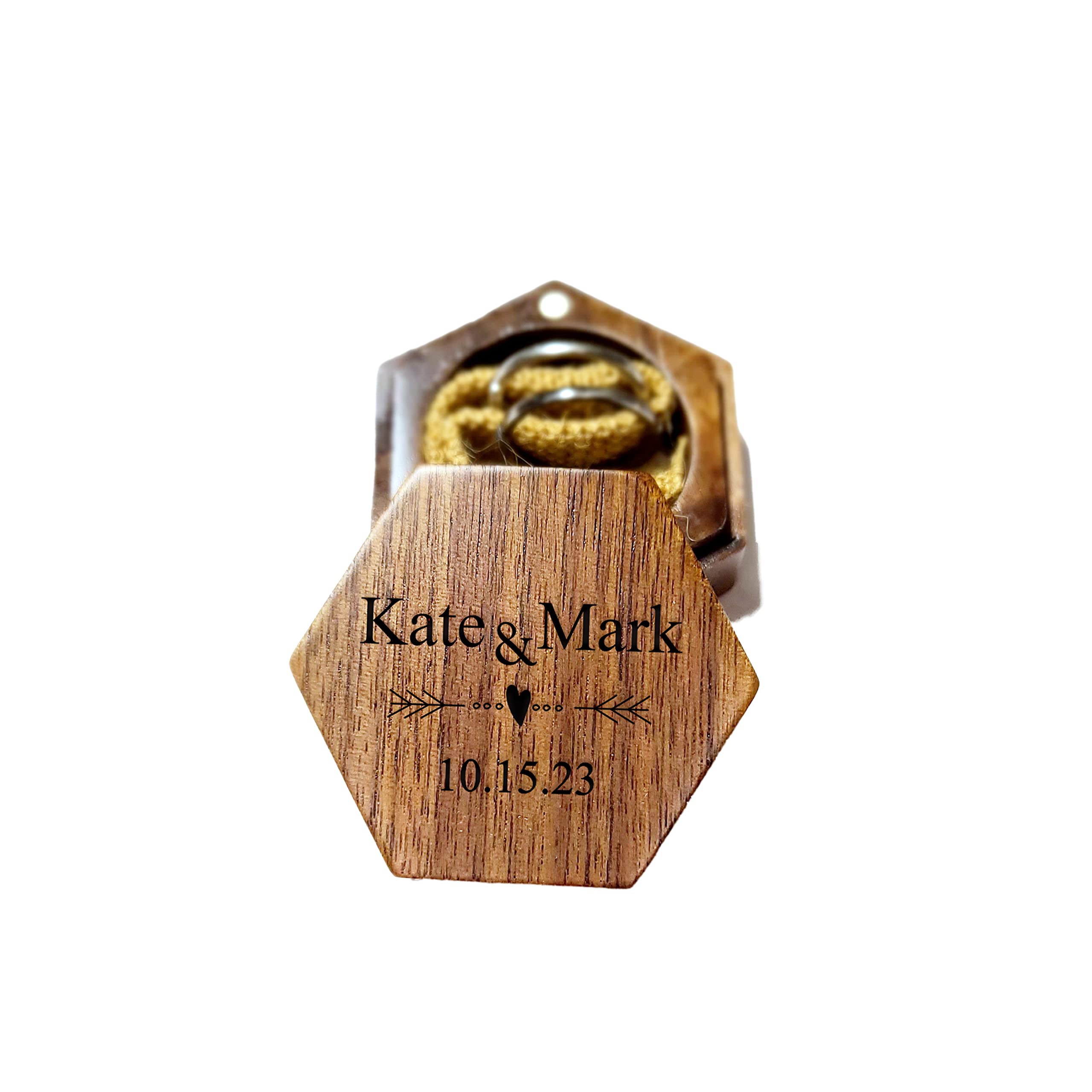 Personalized Engraved Walnut Wood Ring Bearer Box - Octagon Proposal Ring Box for Wedding Engagement, Perfect for Romantic Proposals & Ceremonial Keepsakes