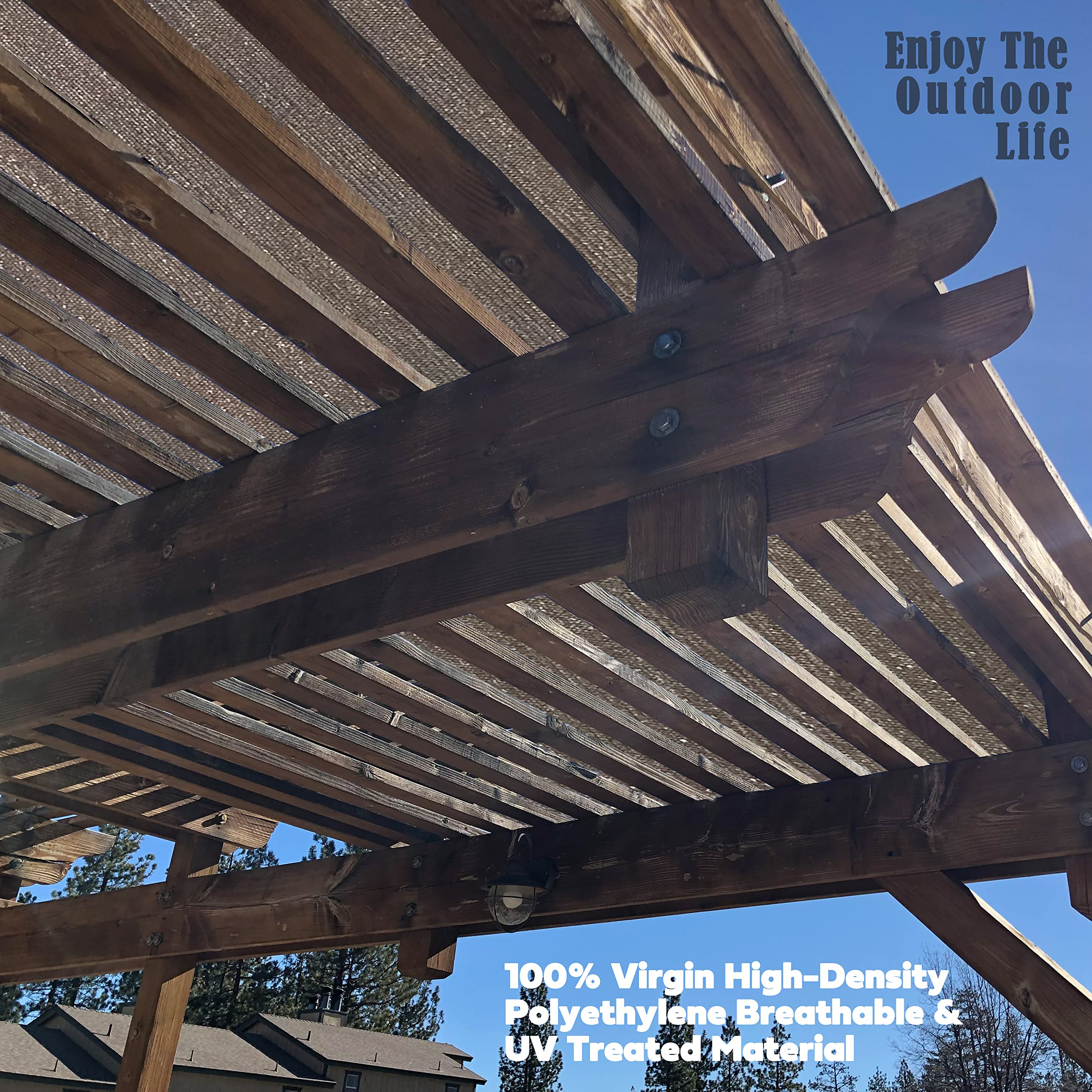 Alion Home 14' x 16' Brown HDPE Permeable Outdoor Pergola Sun Shade Cover with Grommets - Durable Patio Canopy for Backyard, Garden, and Poolside Shade Protection