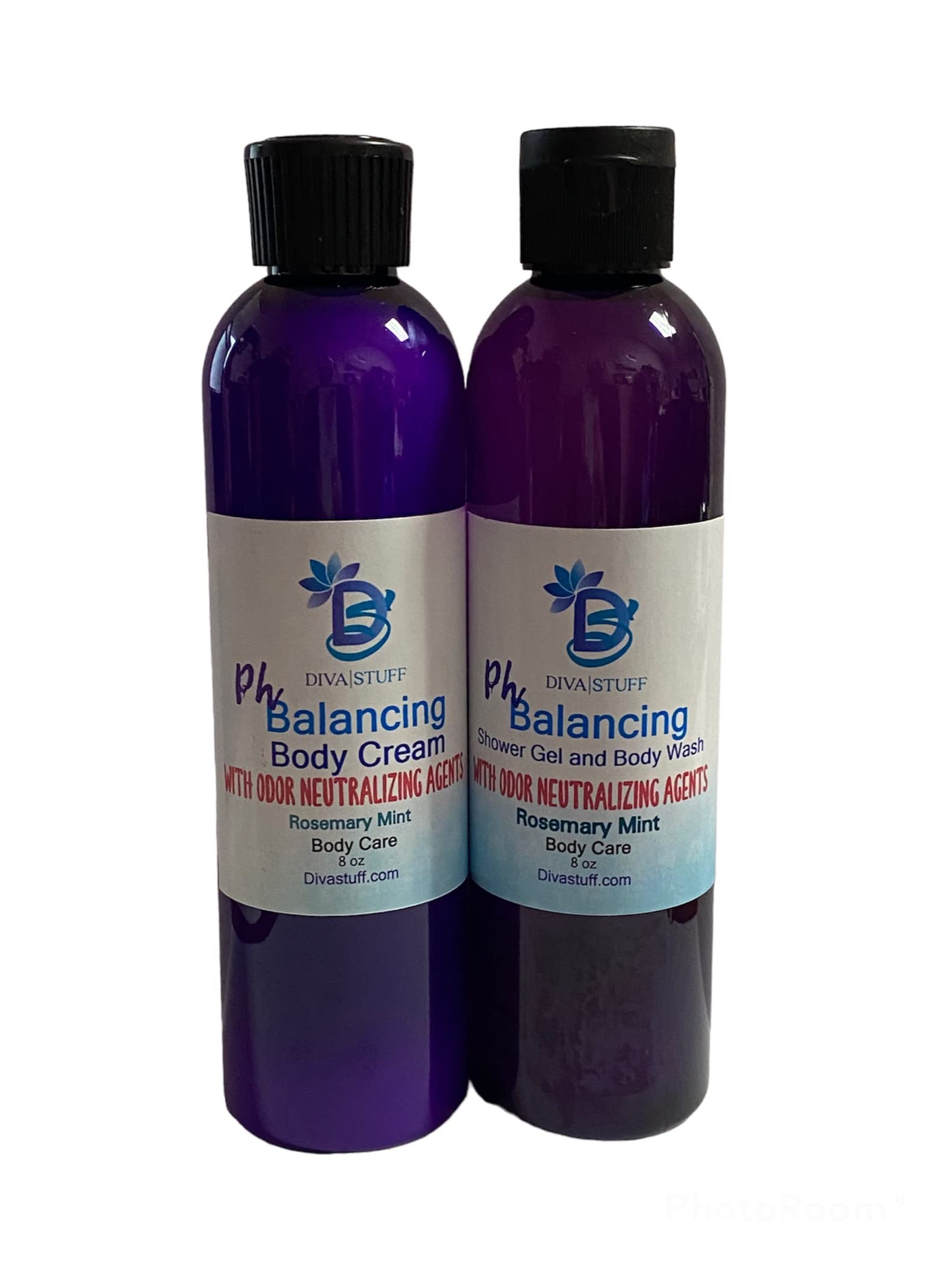 Diva Stuff pH Balancing Gel Wash & Moisturizer Set - Rosemary Mint Scented Skincare Duo (2 Bottles) for Sensitive Skin & Daily Facial Cleansing Routine