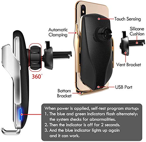 15W Fast Wireless Car Charger Mount - Auto Clamping Phone Holder for iPhone 13/12/11/XS/XR/X/8 & Samsung S21/S20/S10/Note10/Note9 - Dashboard & Air Vent Compatible - Perfect for Road Trips & Daily Commuting