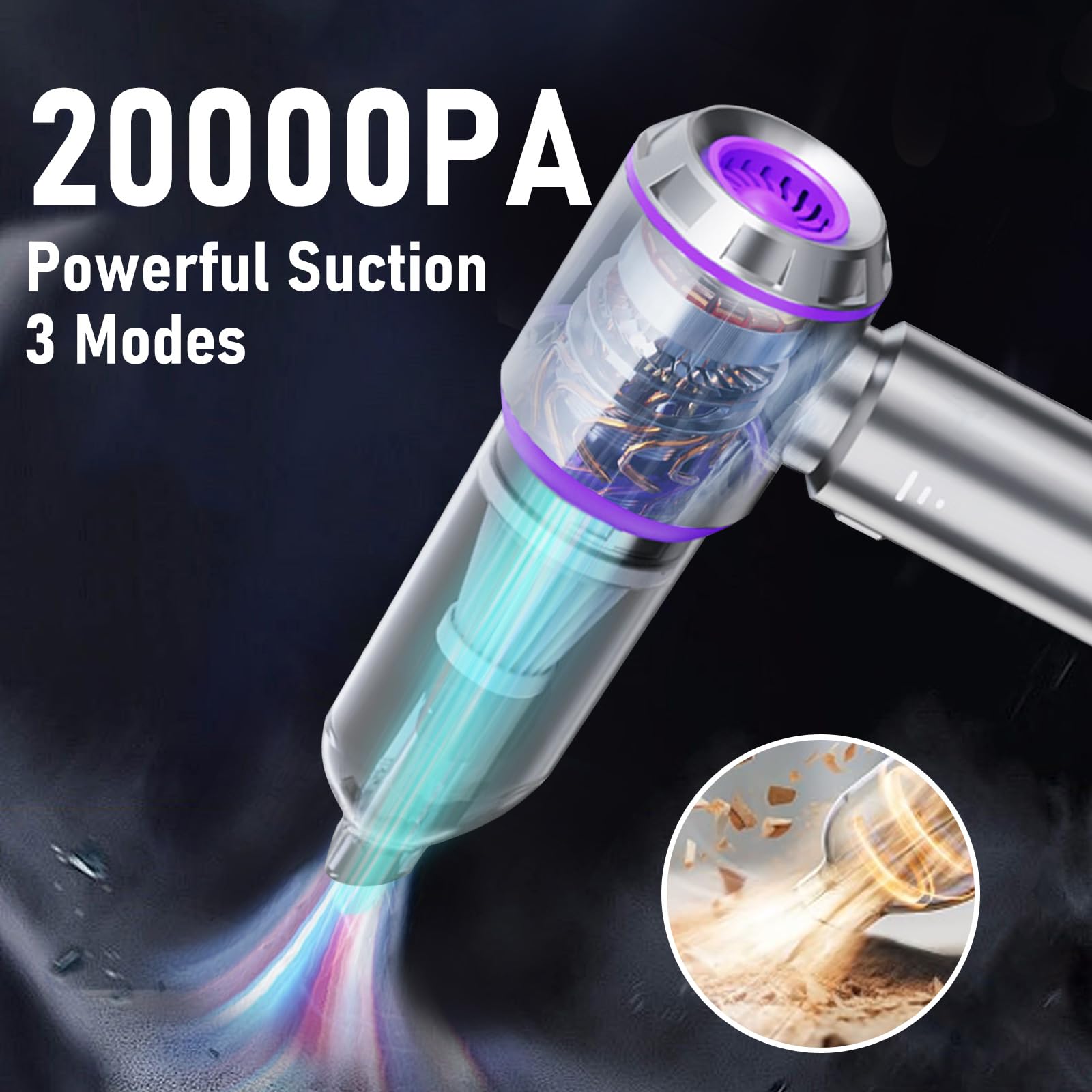 Cordless Car Vacuum 20000PA - Portable Mini Vacuum Cleaner for Car, Home & Office