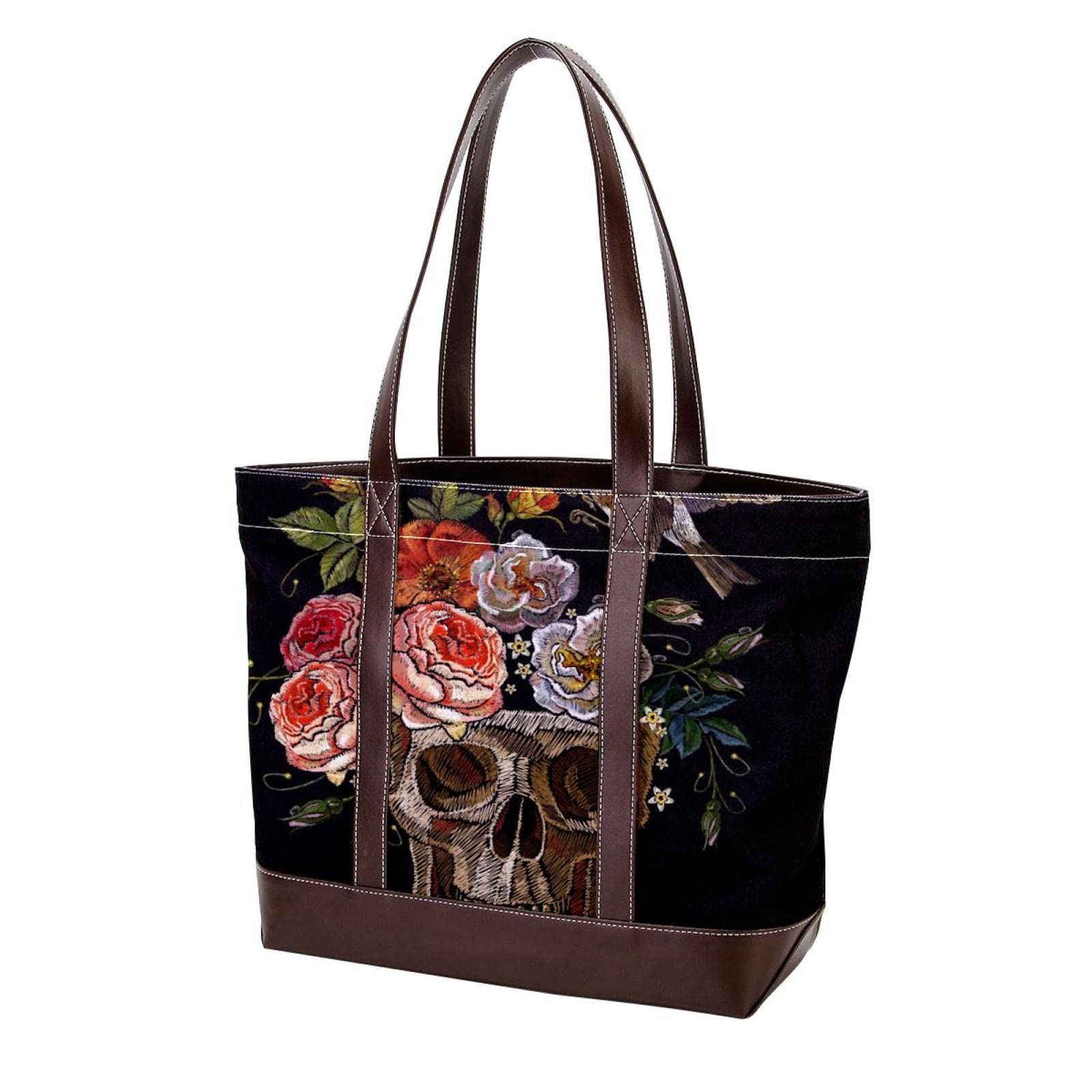 Follow Your Heart Large Black Leather & Canvas Tote Bag for Women - Stylish Top Handle Shoulder Satchel Hobo Purse - Perfect for Work, Travel & Everyday Use