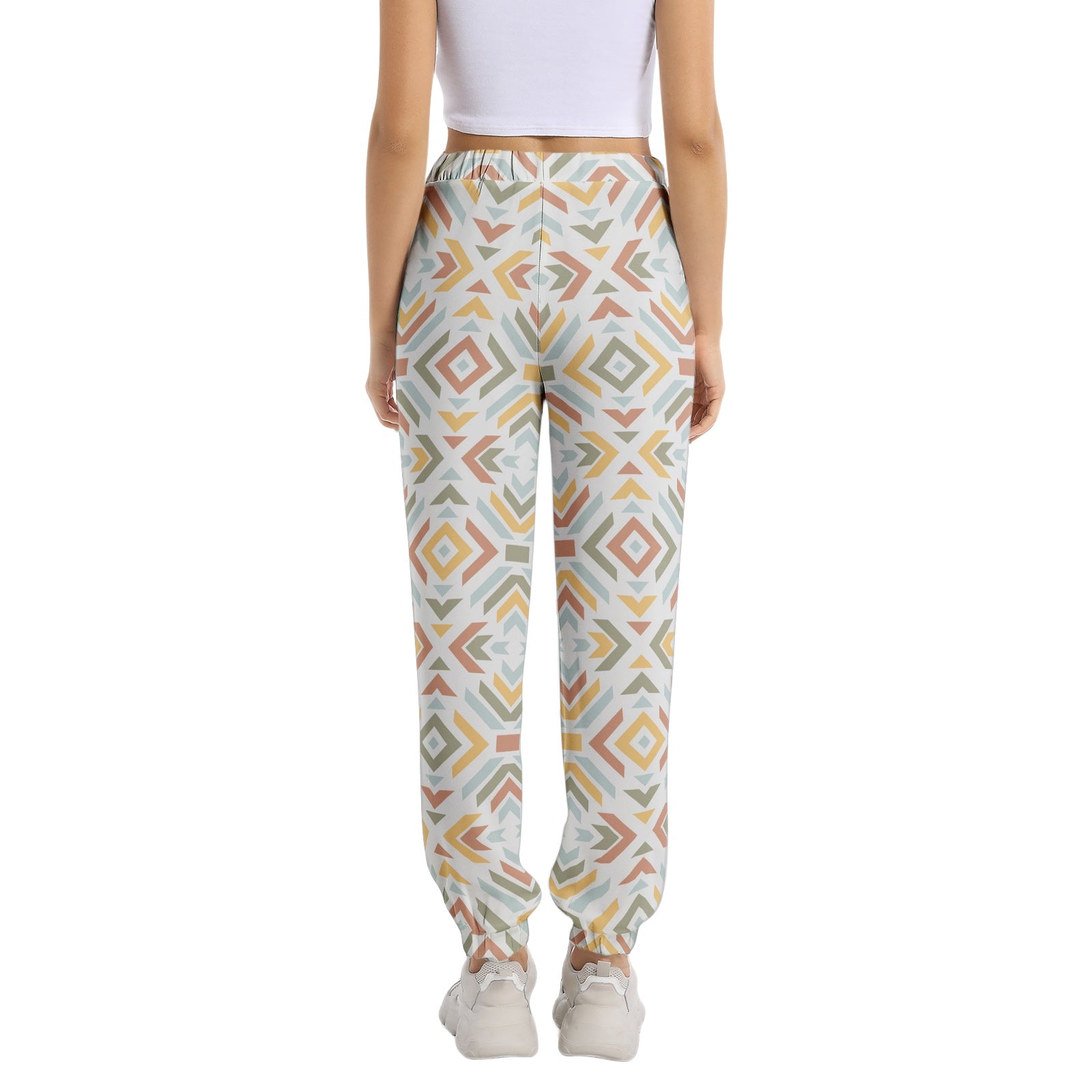 Stylish Geometric Print Elastic Waist Tapered Sweatpants for Women - Comfortable Lounge Pants for Yoga, Running & Casual Wear
