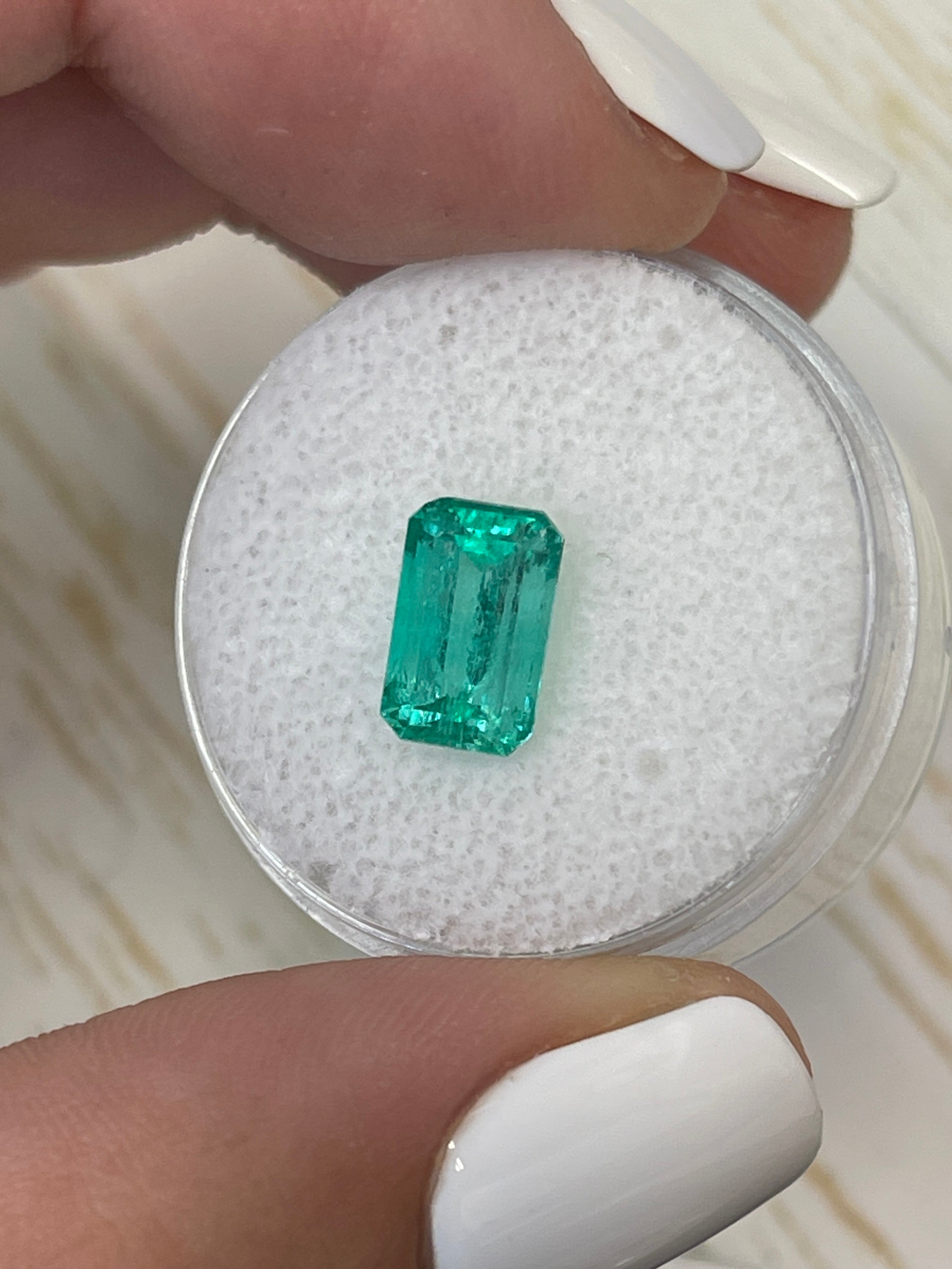 14K Gold Custom Diamond Ring with 1.96 Carat 9x6mm Bluish Green Natural Colombian Emerald - Emerald Cut | Luxury Engagement, Wedding, Anniversary Jewelry Gift for Women