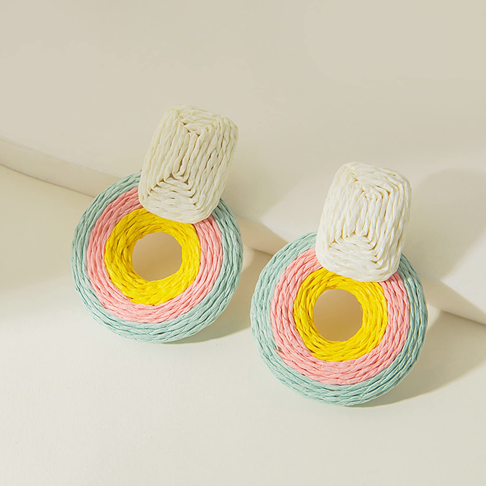 Boho Rattan Statement Earrings for Women - Handmade Straw Braid Drop Dangle Earrings - Perfect for Beach Vacations, Summer Outfits & Boho Fashion Accessories
