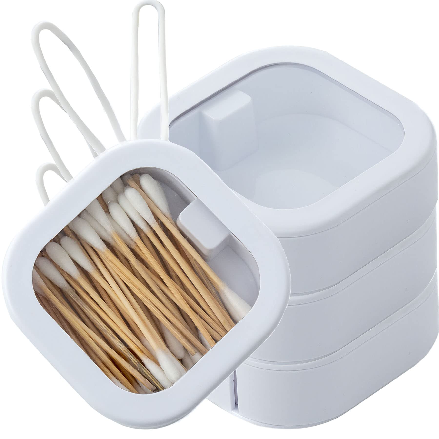 4-Piece Hair Tie Organizer Set - Portable Travel Q-Tip Holder & Bathroom Storage Solution - Cotton Swab Dispenser with Lid for Kids Hair Accessories & Desktop Organization (White) - Perfect for Travel, Bathroom Countertops, and Vanity Organizing