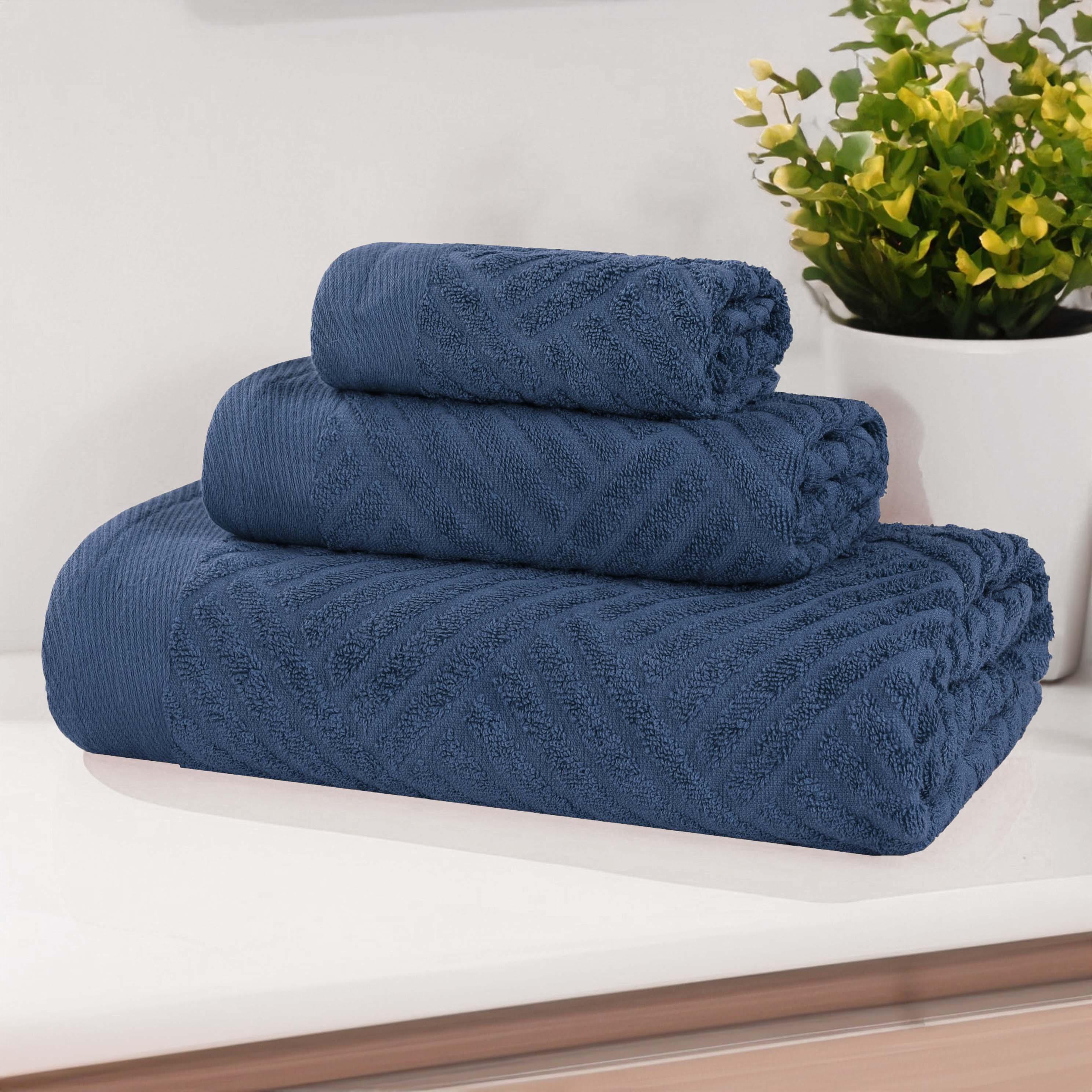 Premium Basketweave Jacquard Egyptian Cotton Towel Set - 3 Piece Plush Bath Towels for Spa, Bathroom & Luxury Home Decor - Medium Weight, Ultra Soft & Absorbent