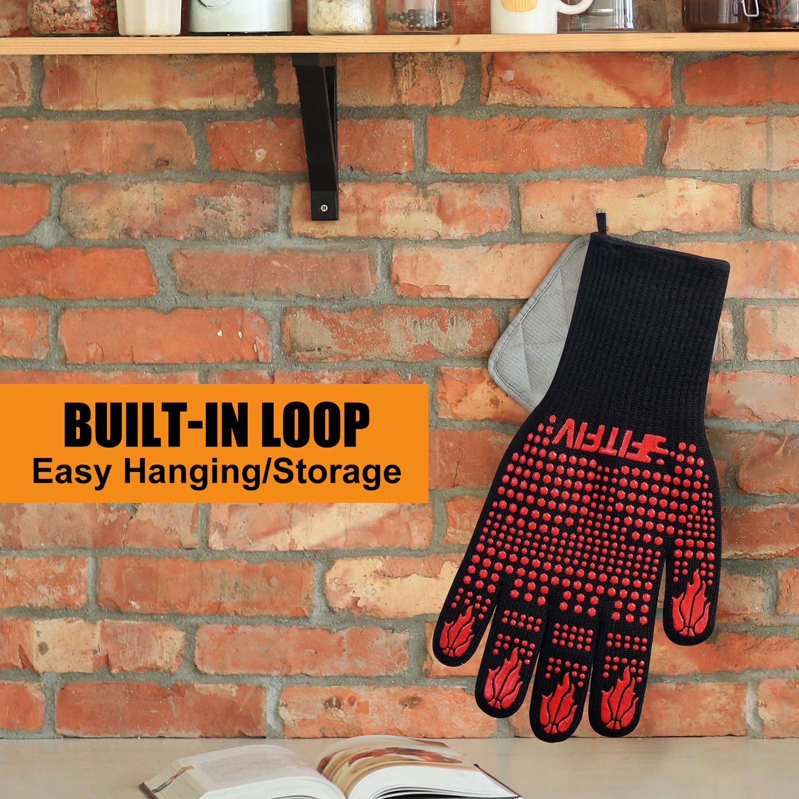 Heat Resistant BBQ Gloves 1472°F - Non-Slip Silicone Oven Mitts for Grilling, Baking, Cooking & Outdoor Camping - Perfect for Backyard BBQs, Fire Pits & Kitchen Safety (Red)
