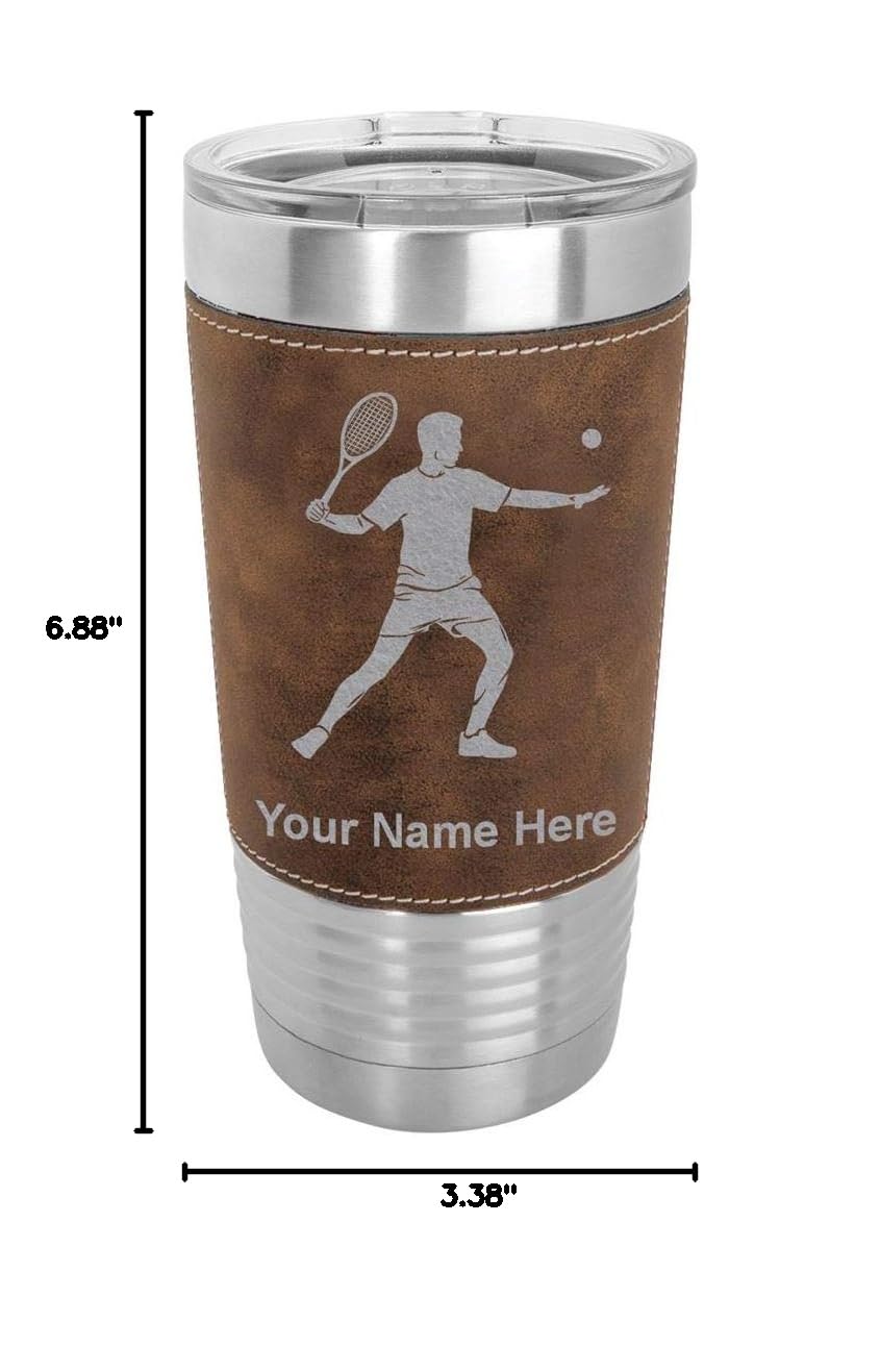 LaserGram 20oz Vacuum Insulated Stainless Steel Tumbler Mug - Custom Tennis Player Design with Personalized Engraving, Faux Leather Base & Rustic Finish | Perfect Gift for Tennis Lovers, Gym Water Bottle & Outdoor Sports Hydration