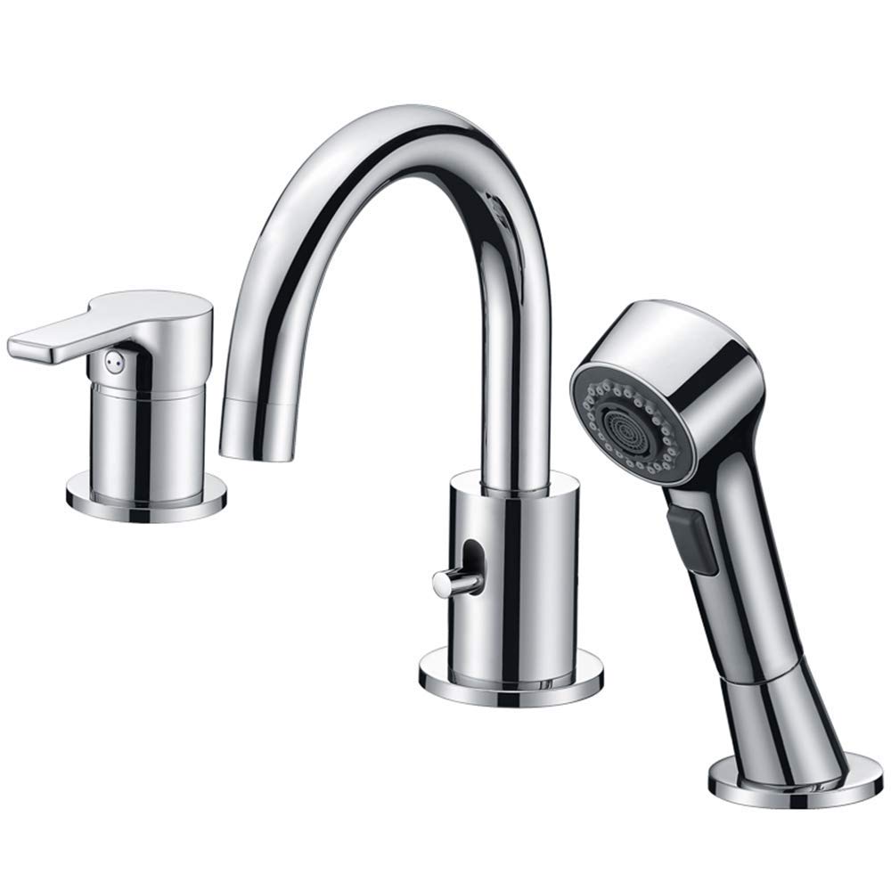 CREA 3 Hole Widespread Bathroom Sink Faucet with Pull-Out Shower Head & Waterfall Spout - Chrome Finish for Roman Bathtub, Baby Bathing, Pet Washing (Dog/Cat) & Hair Care - Perfect for Spa-Like Showers and Family Bath Time