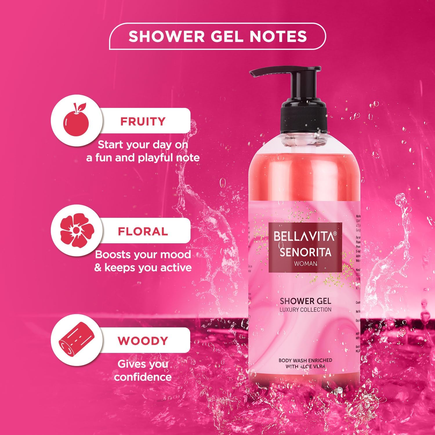 Bella Vita Luxury Senorita Women's Body Wash - Deep Cleansing, Hydrating & Moisturizing Shower Gel with Aloe Vera (500ml) for Softer, Smoother Skin | Perfect for Daily Shower, Spa Day & Relaxing Bath Time
